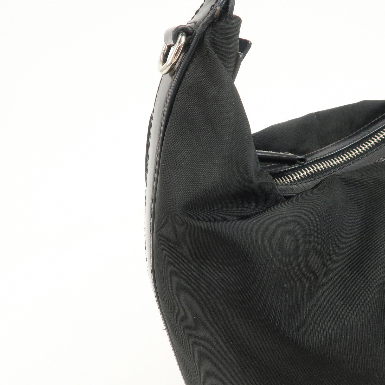 PRADA Logo Nylon Leather Shoulder Bag Hand Bag Black BR3287