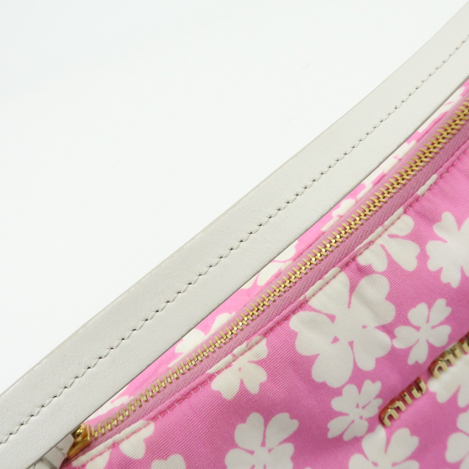MIU MIU Spirit Canvas Leather Mini Hand Bag Pink White 5NE841