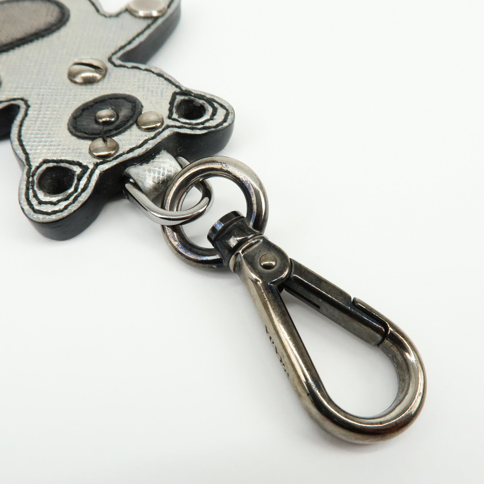 PRADA Saffiano Leather Bear Motif Bag Key Charm Silver