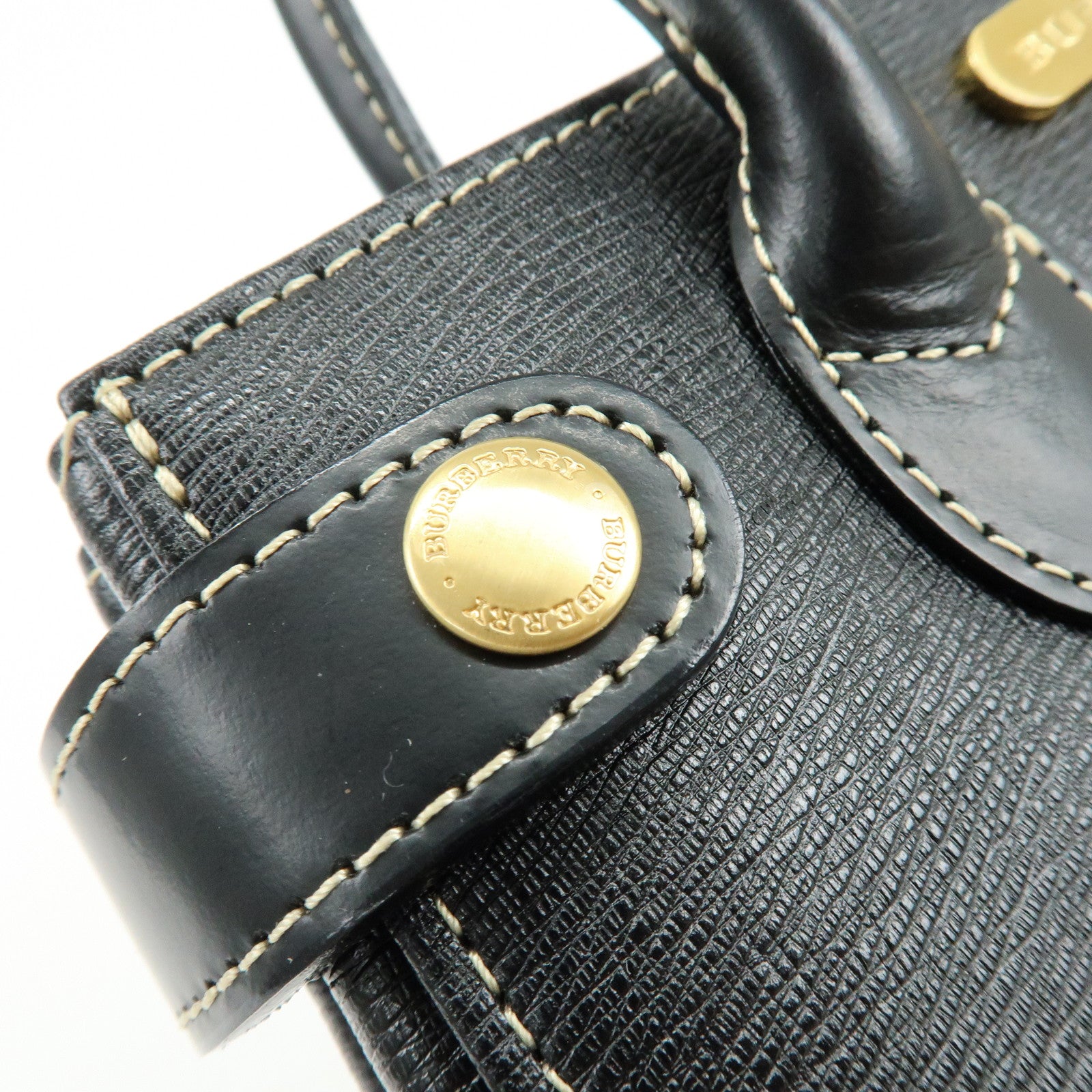 BURBERRY Logo Leather Hand Bag Black