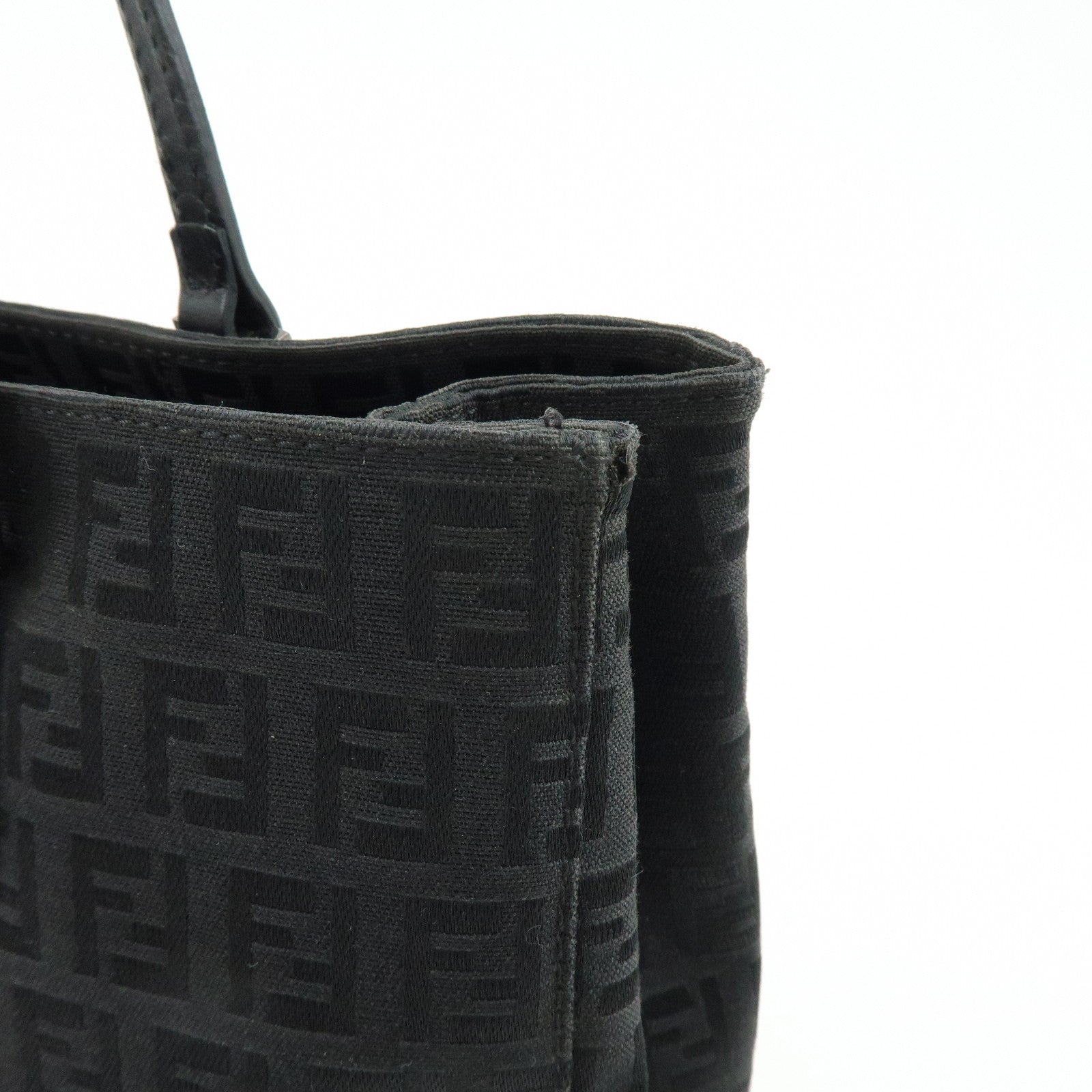 FENDI Zucchino Canvas Leather Tote Bag Hand Bag Black 8BH072