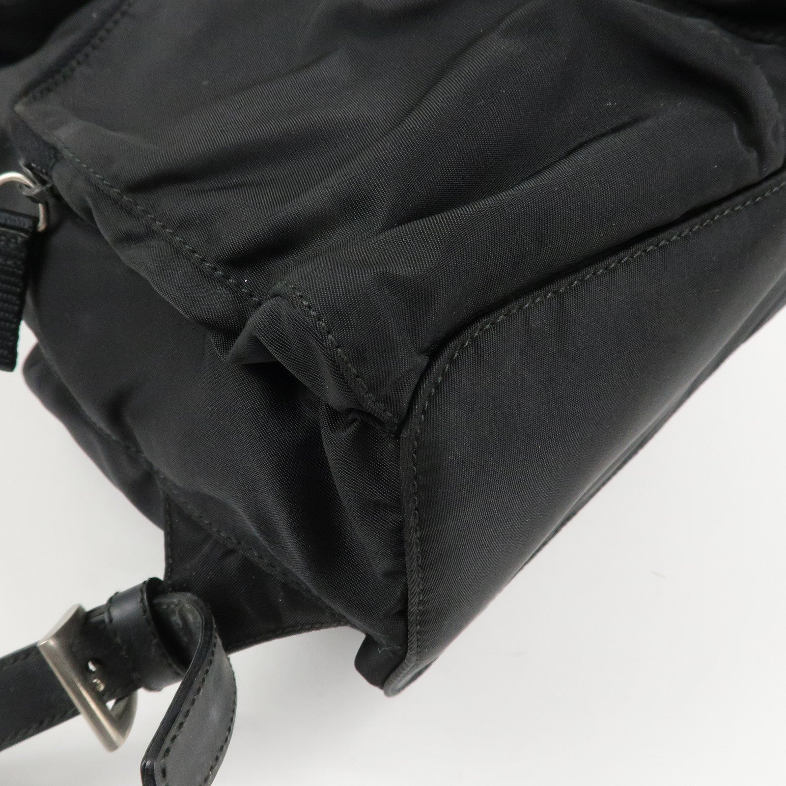 PRADA Triangle Logo Nylon Leather Backpack Ruck Sack Black 1BZ005 Used