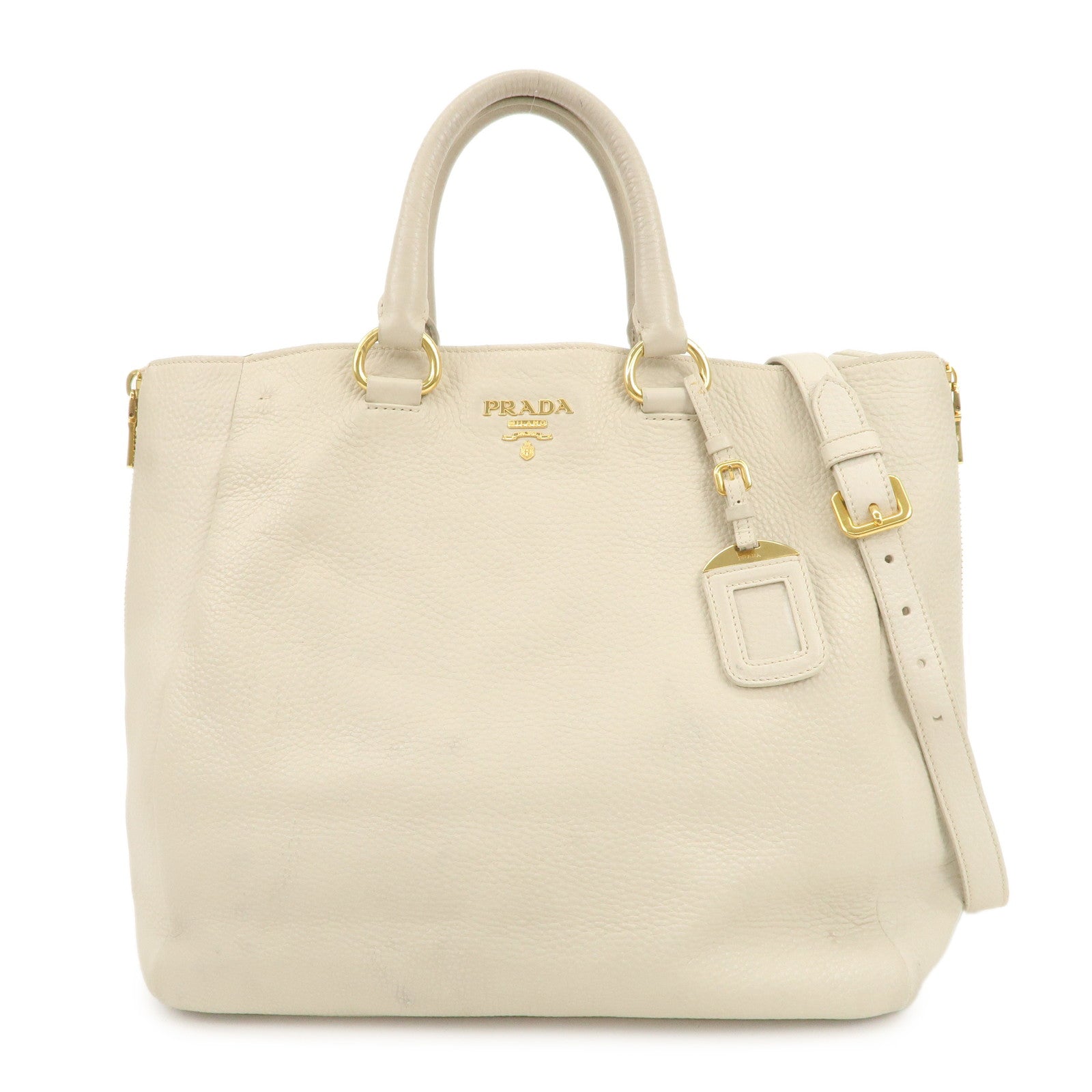 PRADA Logo 2Way Bag Hand Bag Shoulder Bag Ivory