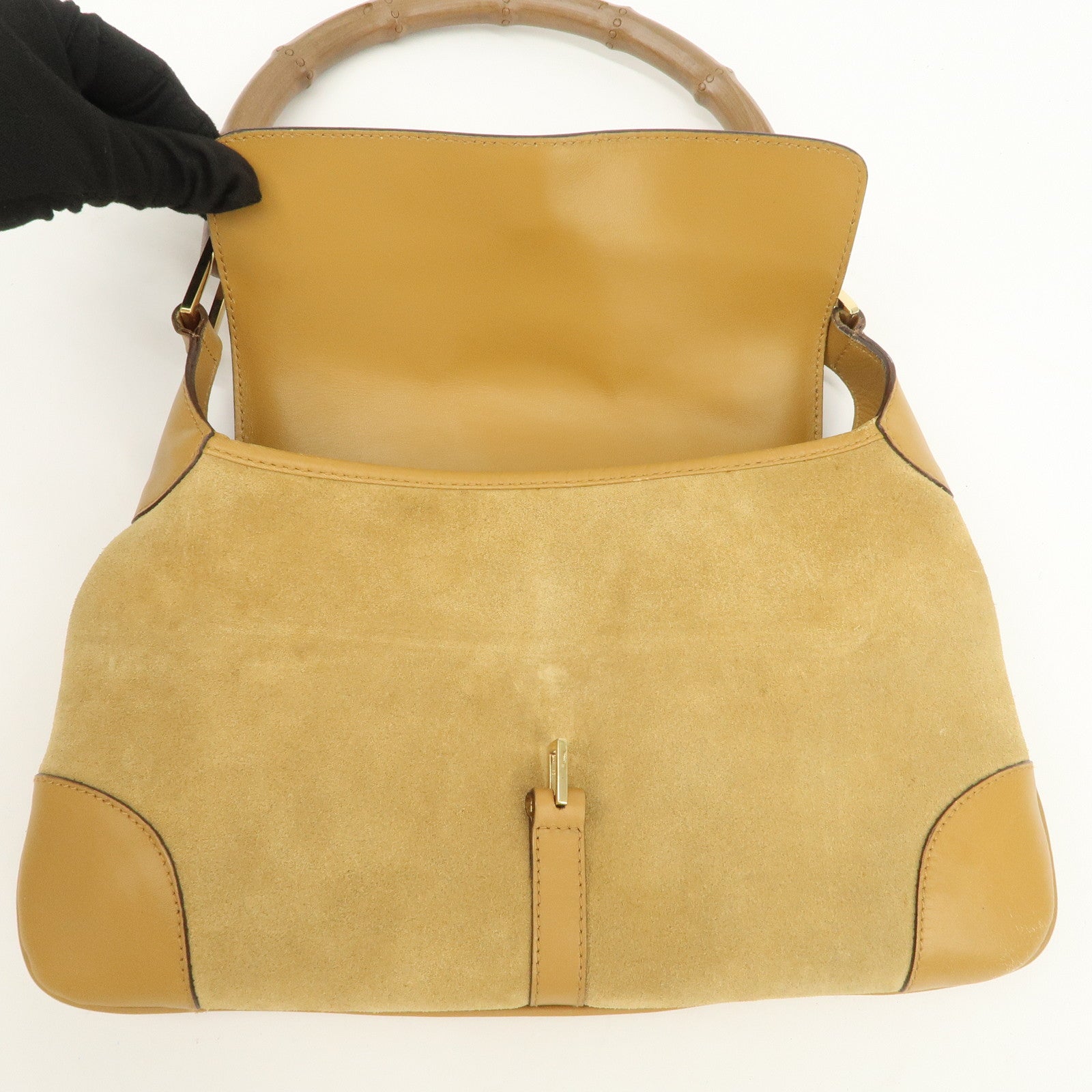 GUCCI Bamboo Suede Leather Kandinsky Shoulder Bag Yellow 001・4096