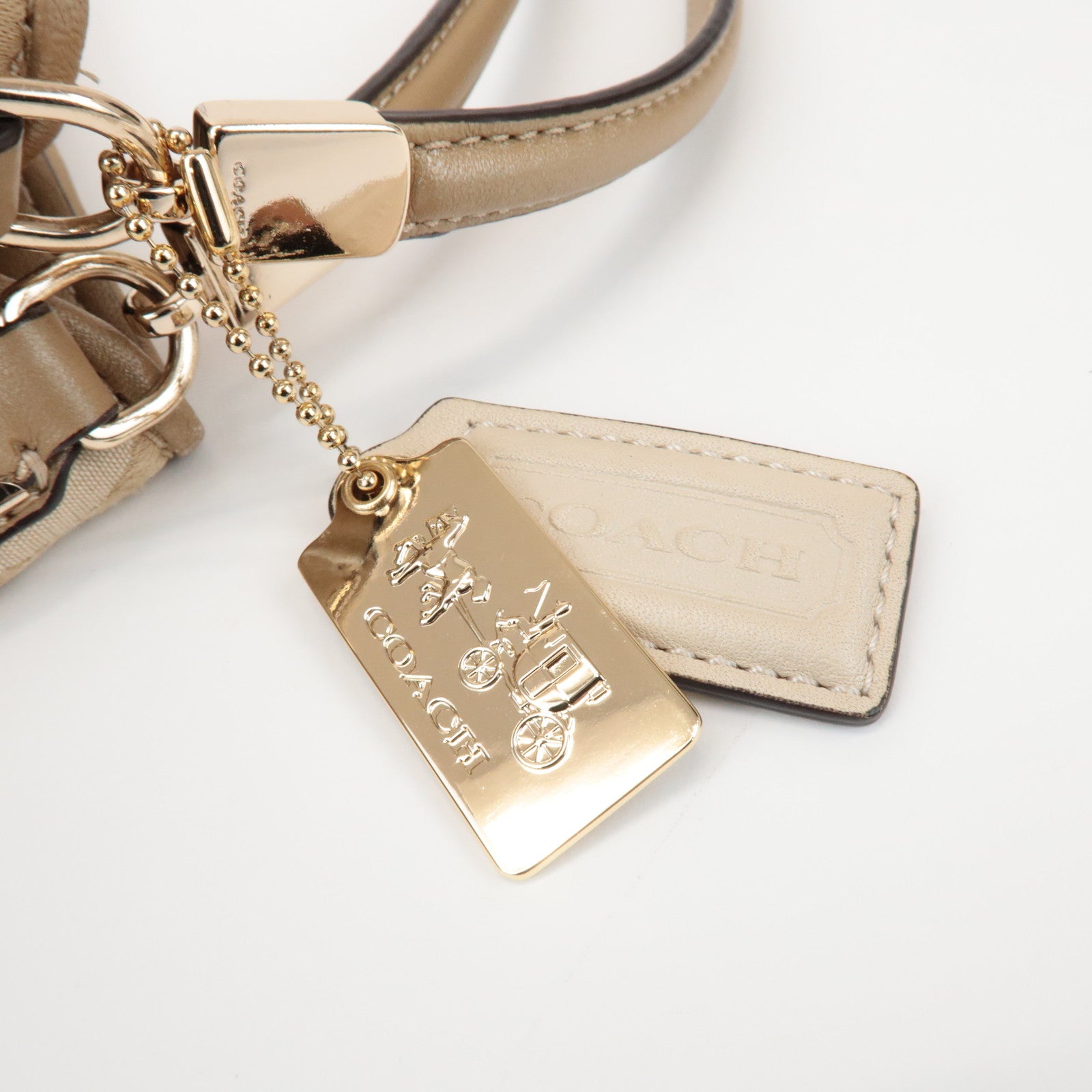 COACH Op Art Satin Leather Shoulder Bag Hand Bag Gold Beige