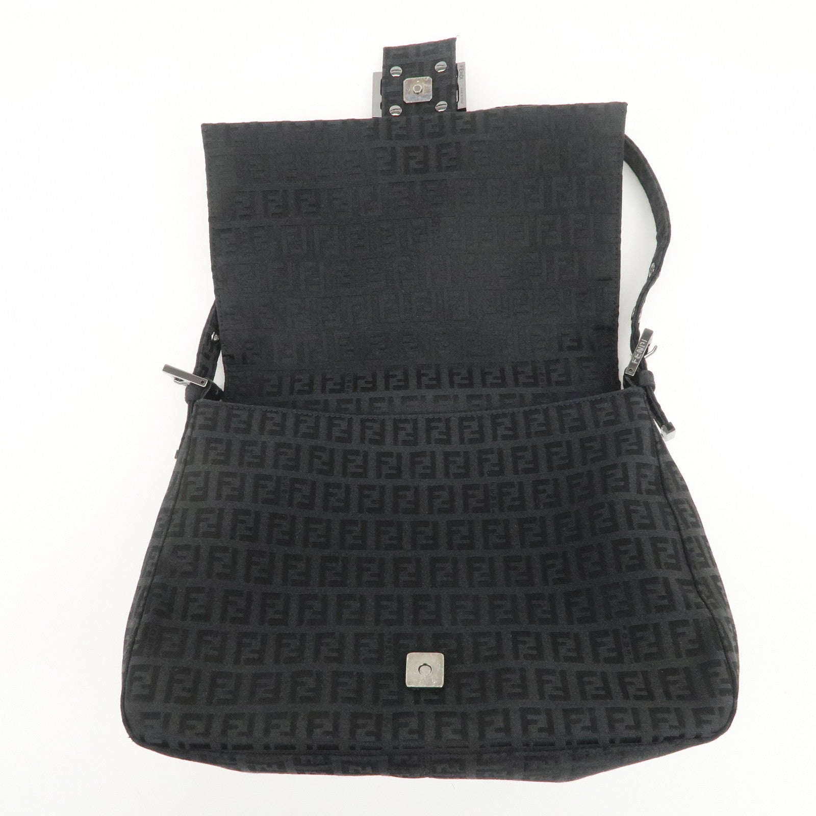 FENDI Mamma Baguette Zucchino Leather Canvas Shoulder Bag 8BR001