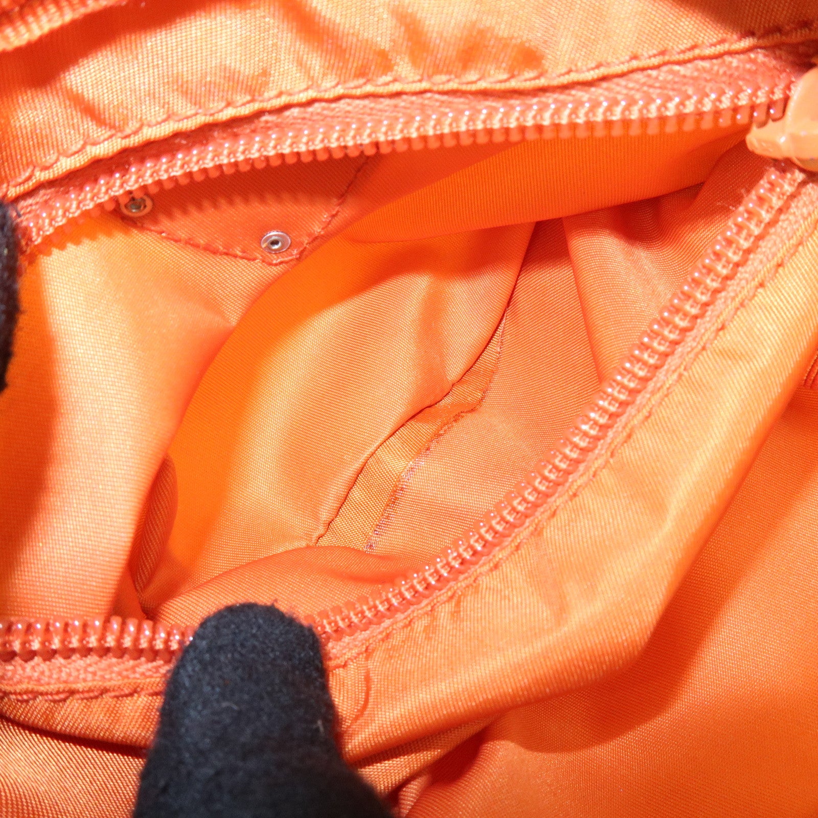 PRADA Triangle Logo Nylon Saffiano Leather Pouch Orange 1N0021