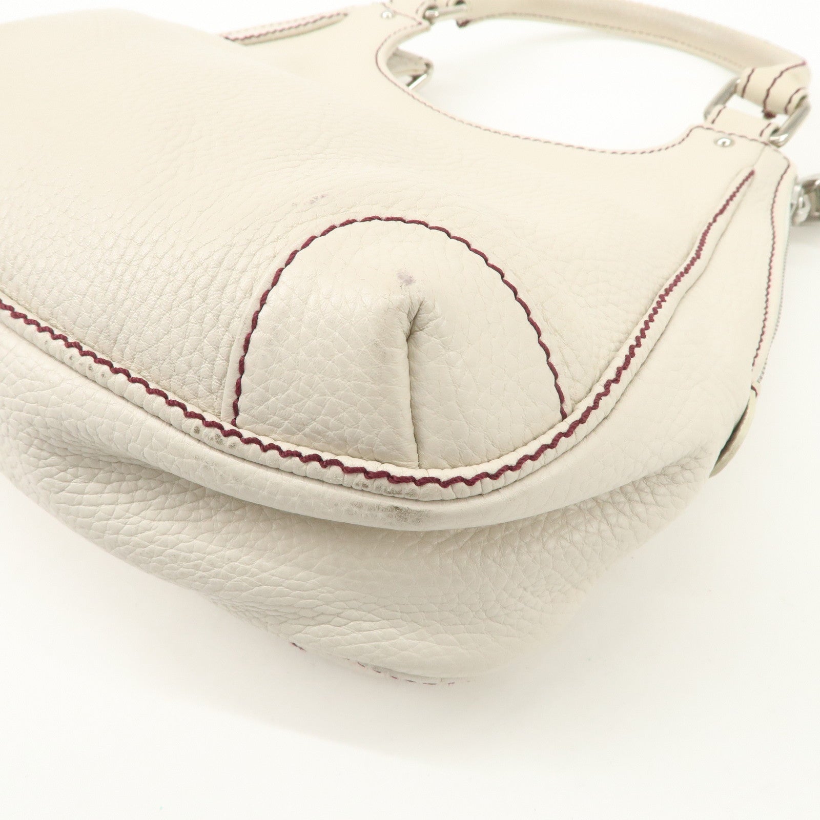 CHANEL Logo Calf Leather Fringe Tassel Shoulder Bag Hand Bag White A23055 Used