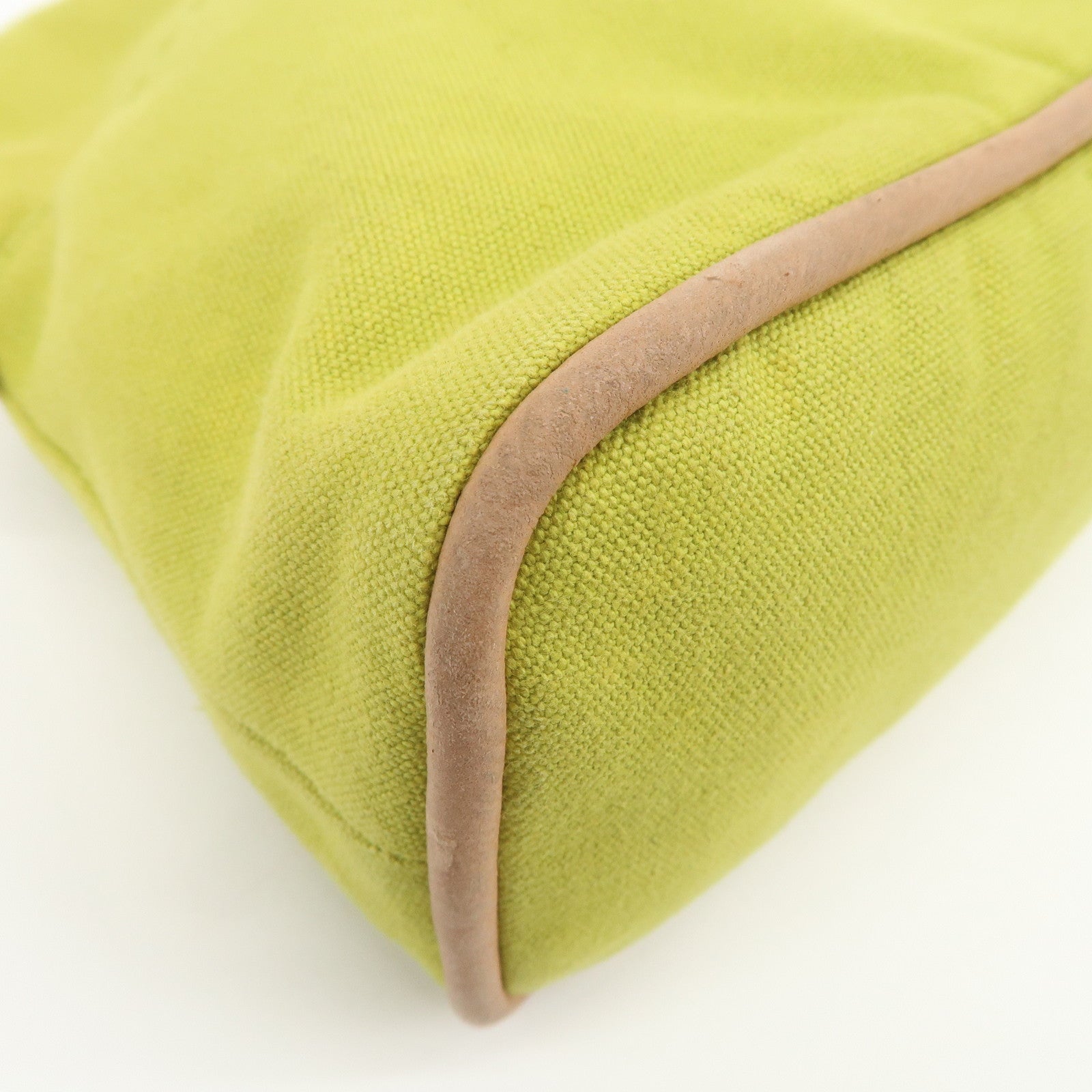 HERMES Bolide Pouch MM Canvas Leather Cosmetic Pouch Light Green