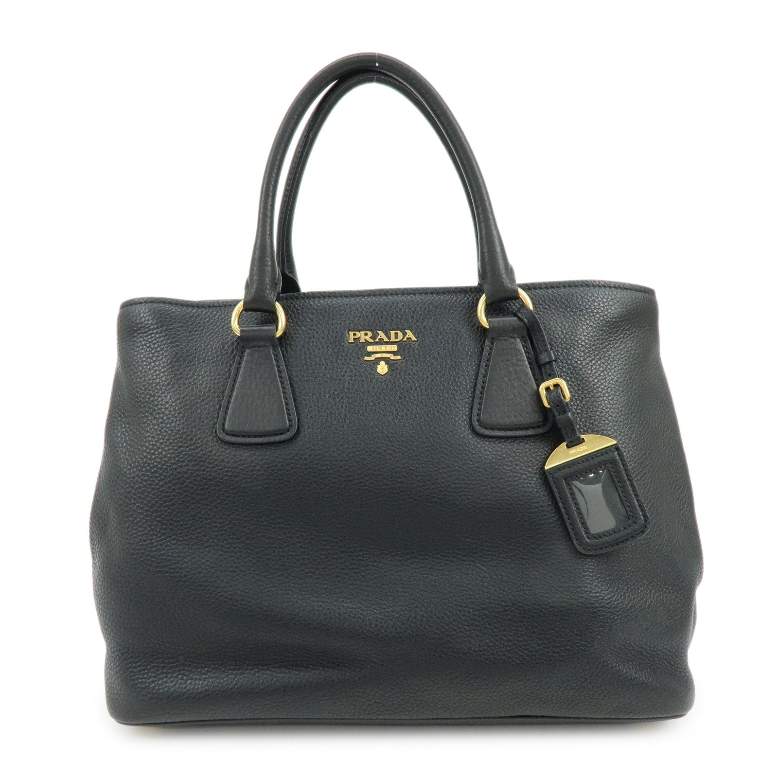 PRADA Calf Leather Tote Bag Hand Bag Black BN2579