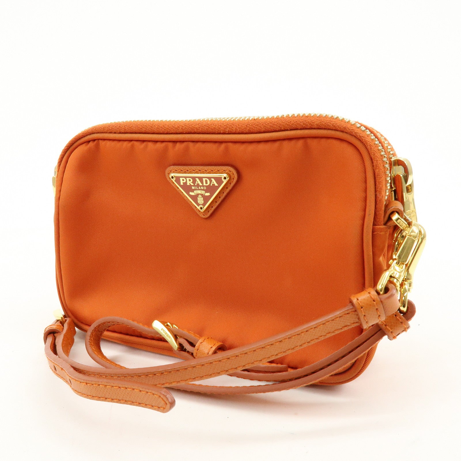 PRADA Triangle Logo Nylon Leather Shoulder Bag Orange 1N1861