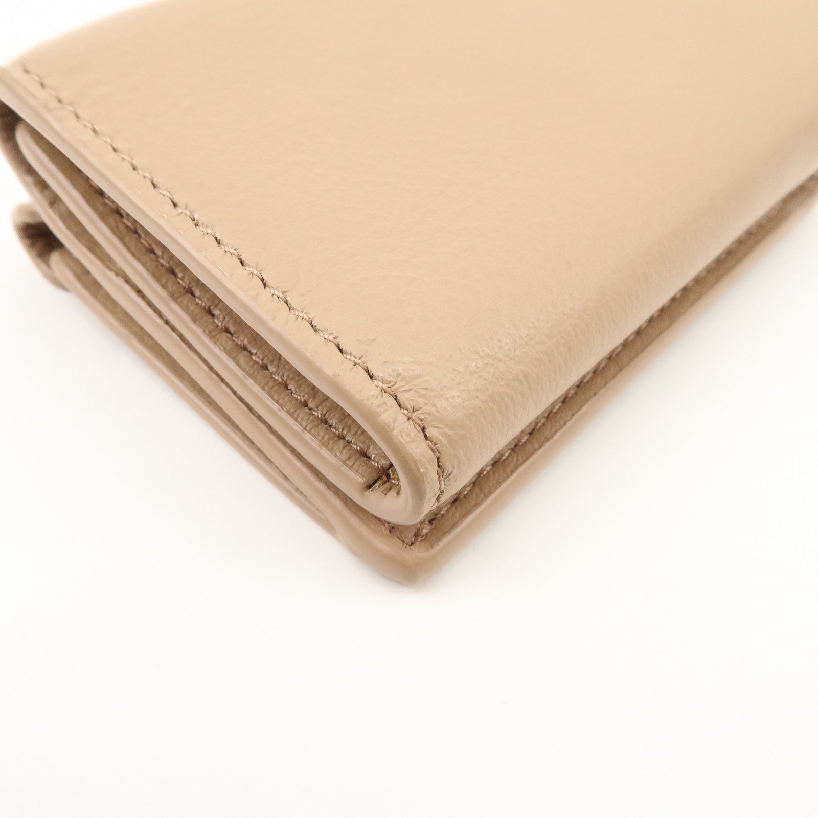 BALENCIAGA Leather Tri-fold Compact Wallet Beige 391446