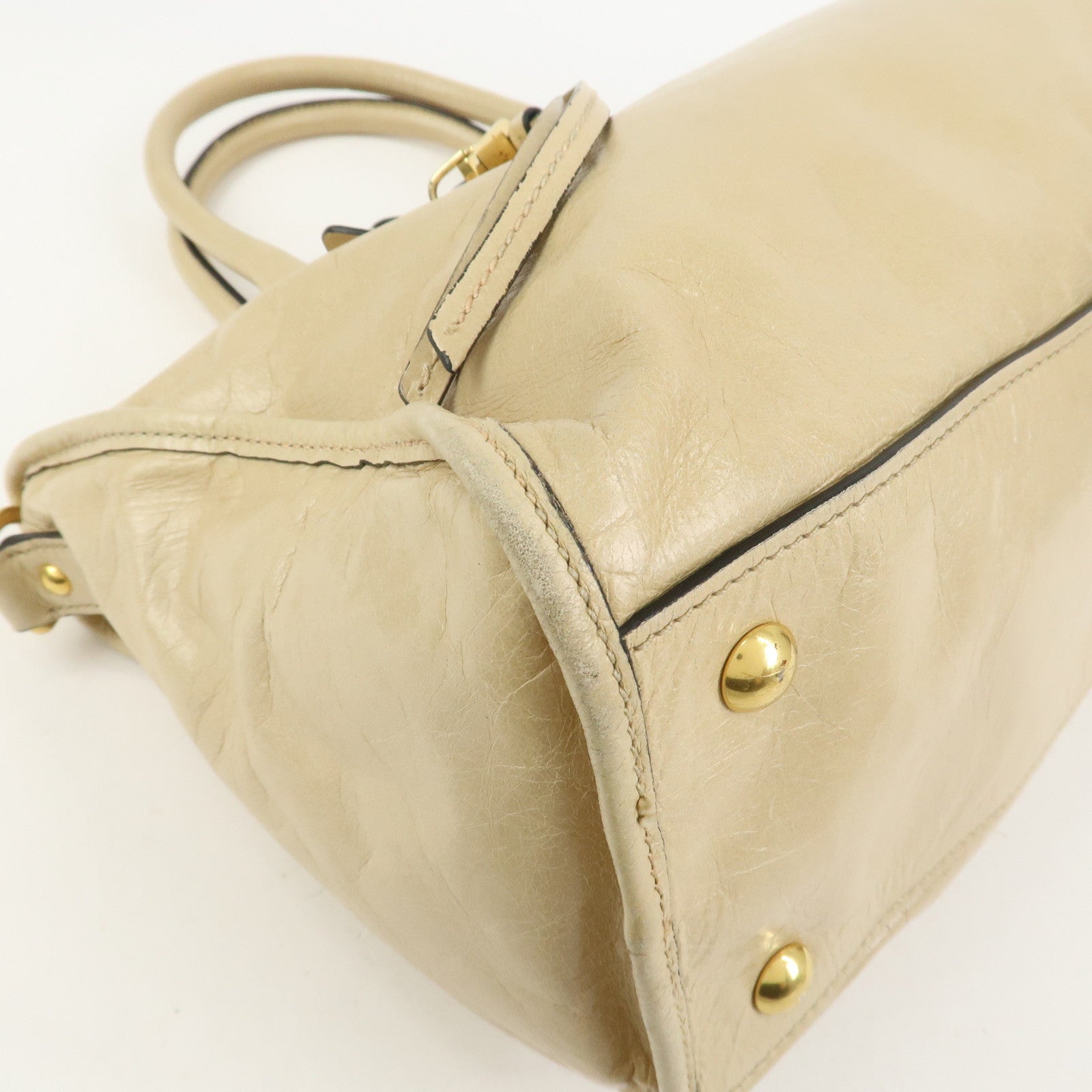 MIU MIU Logo Leather 2Way Bag Hand Bag Shoulder Bag Beige