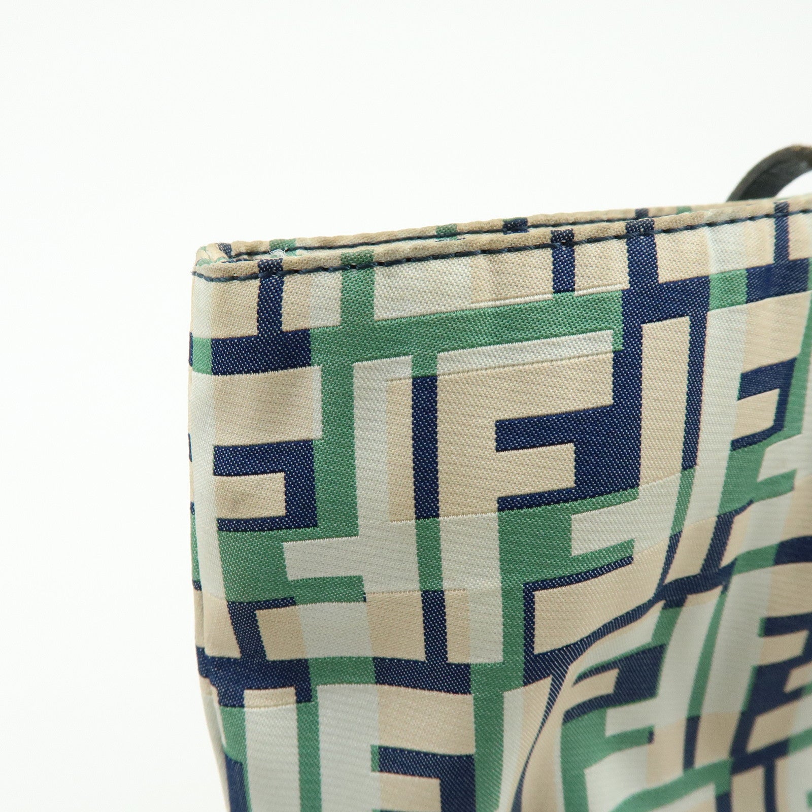 FENDI Zucca Nylon Leather Tote Bag Shoulder Bag Navy Green