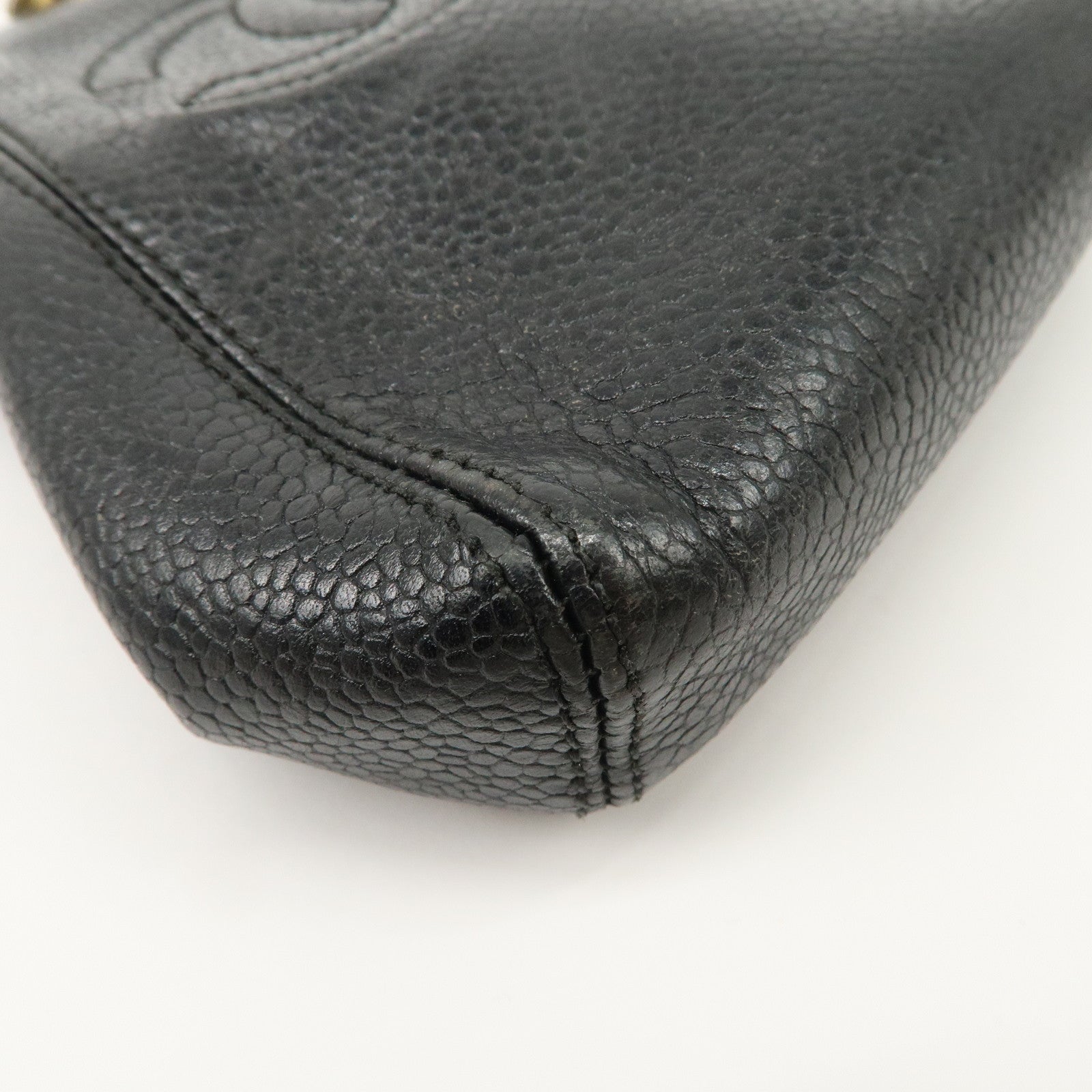 CHANEL COCO Mark Caviarskin Purse Wallet Pouch Black Used