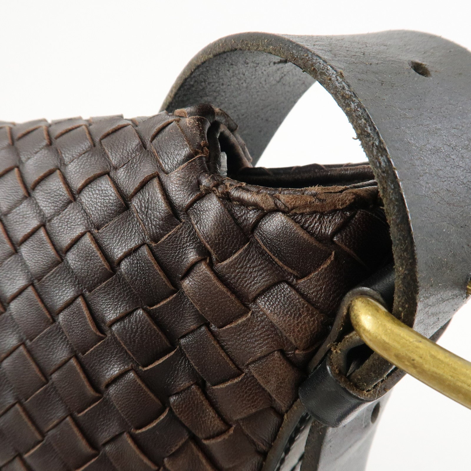 BOTTEGA VENETA Intrecciato Leather Shoulder Bag Crossbody Bag Brown