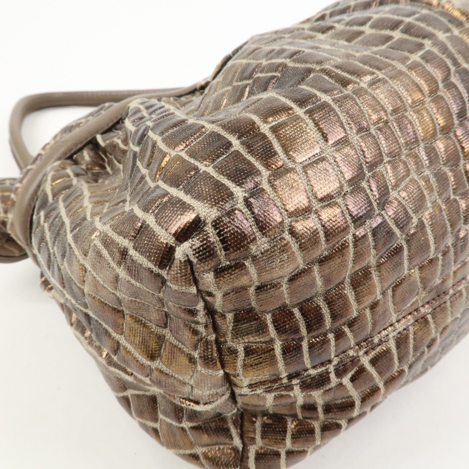 FENDI Embossed Leather Gathered Shoulder Bag Tote Bag Brown 8BH186