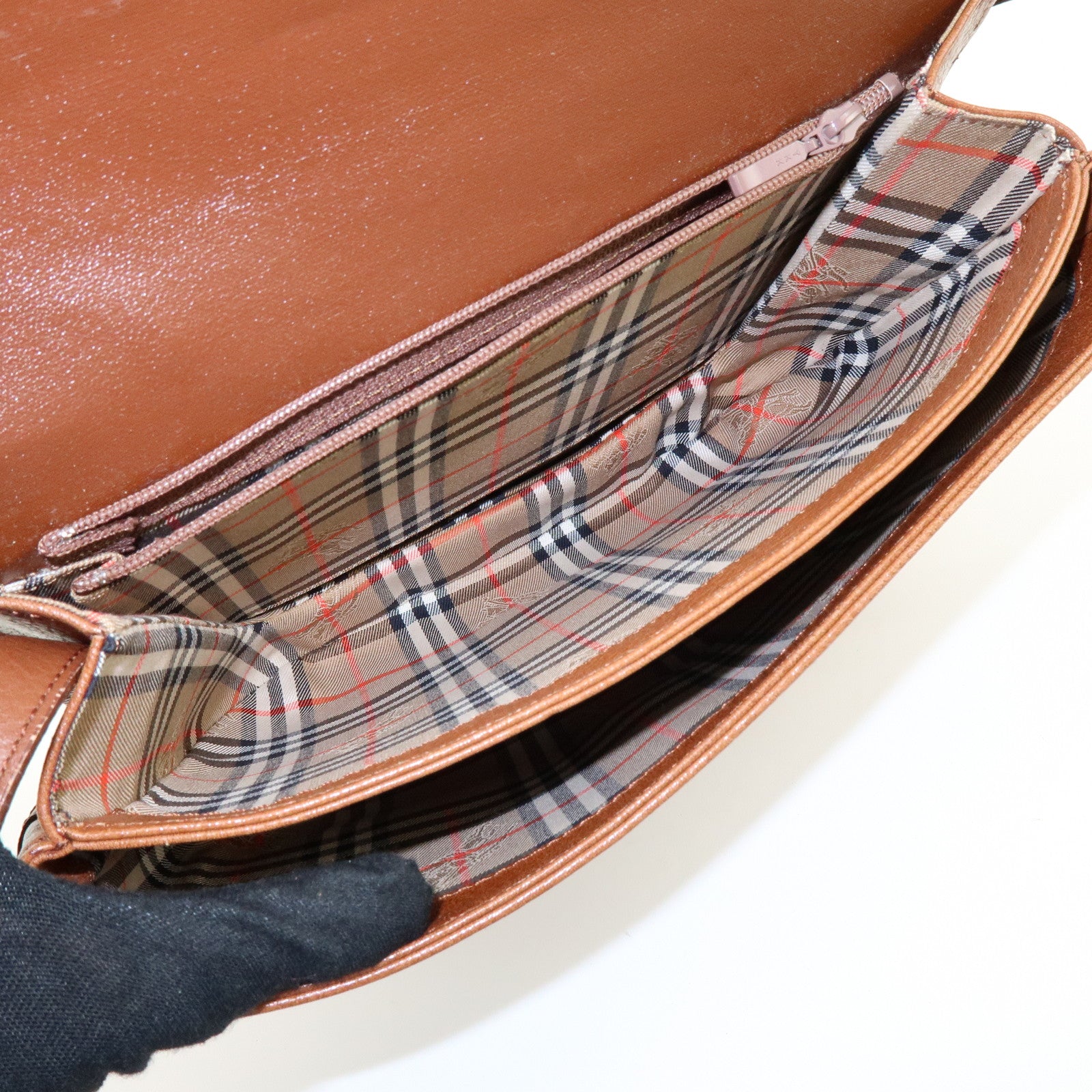 BURBERRY Logo Leather Shoulder Bag Crossbody Bag Brown