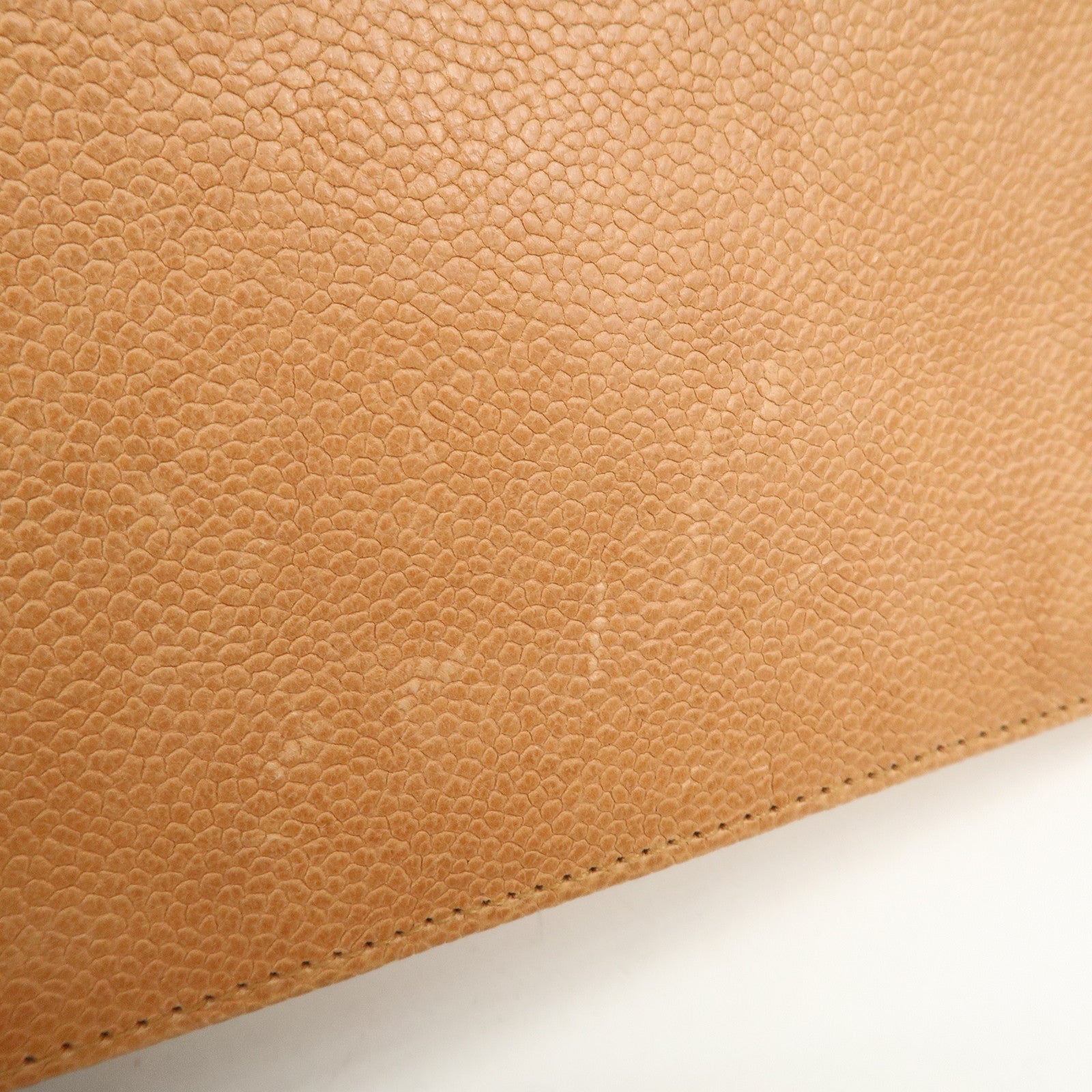 CHANEL Logo Caviarskin Flap Long Wallet Light Brown