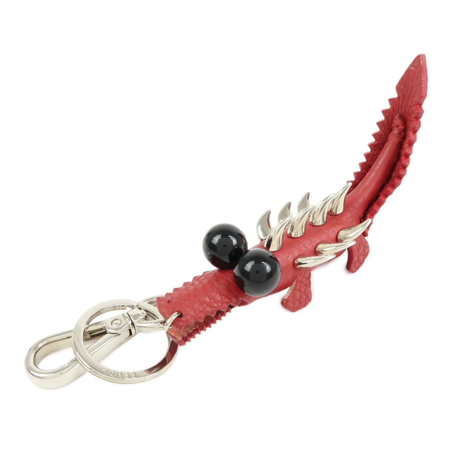FENDI Calf Leather Alligator Bag Charm Key Chain Key Holder Red