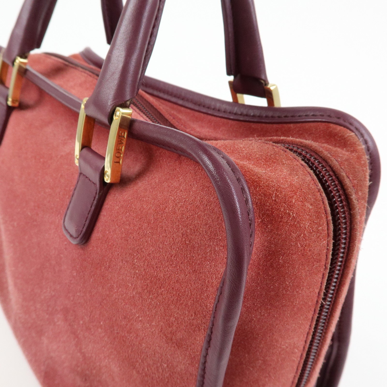 LOEWE Anagram Amazona 28 Suede Leather Hand Bag Red Bordeaux