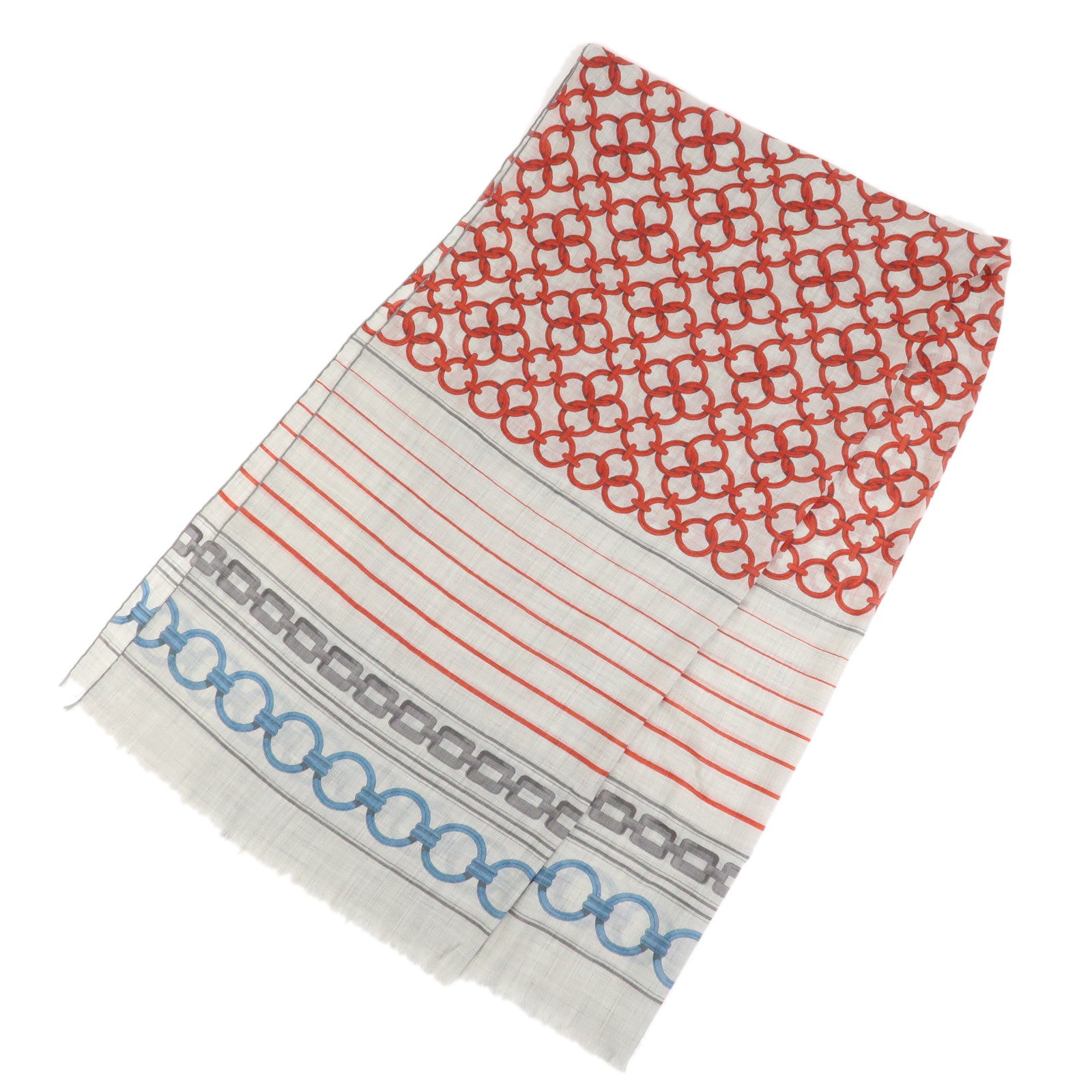 HERMES Rectangle Scarf Maillon et Chテェne Cashmere 100% Gray Red