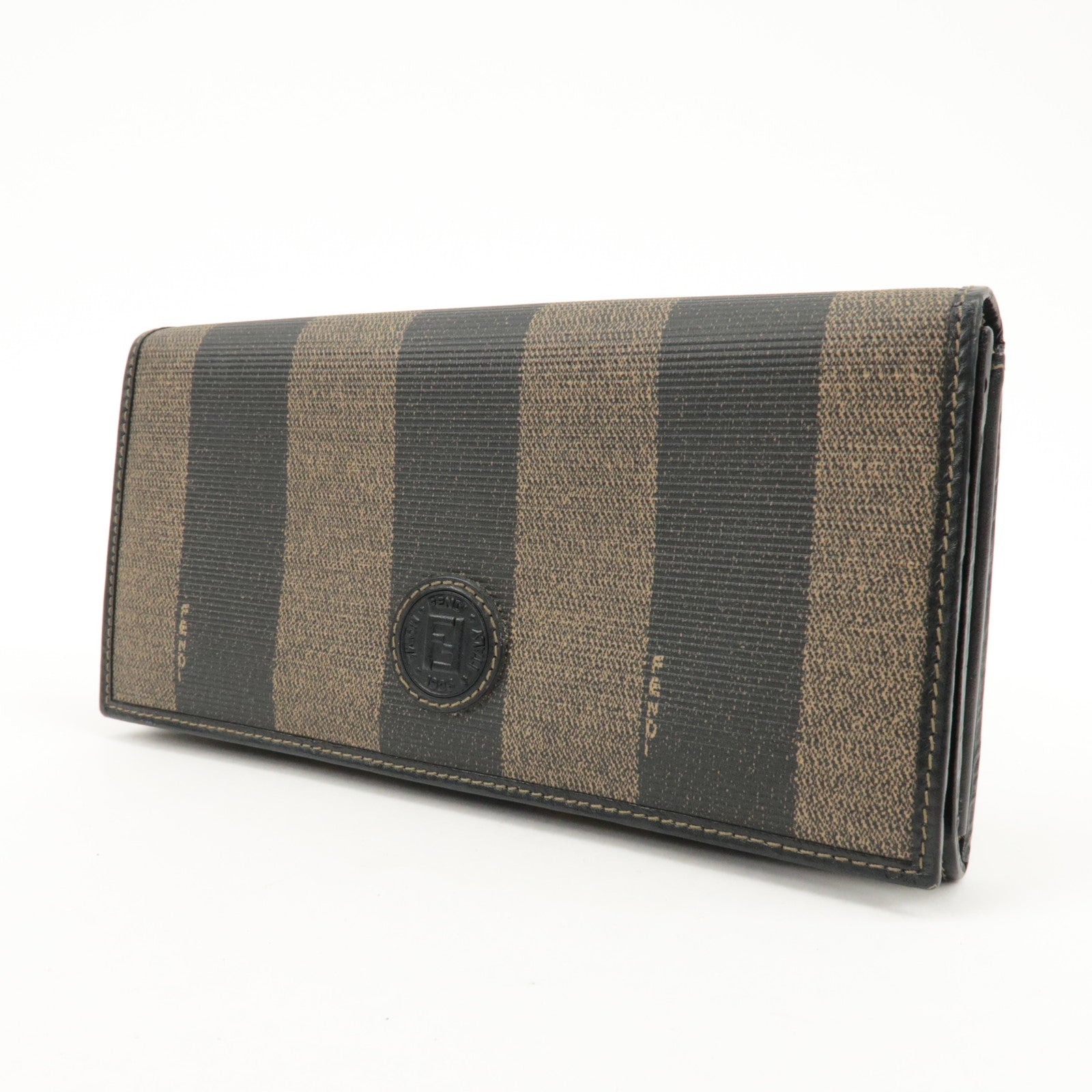 FENDI Pequin PVC Canvas Long Wallet Black Brown T20615 Used
