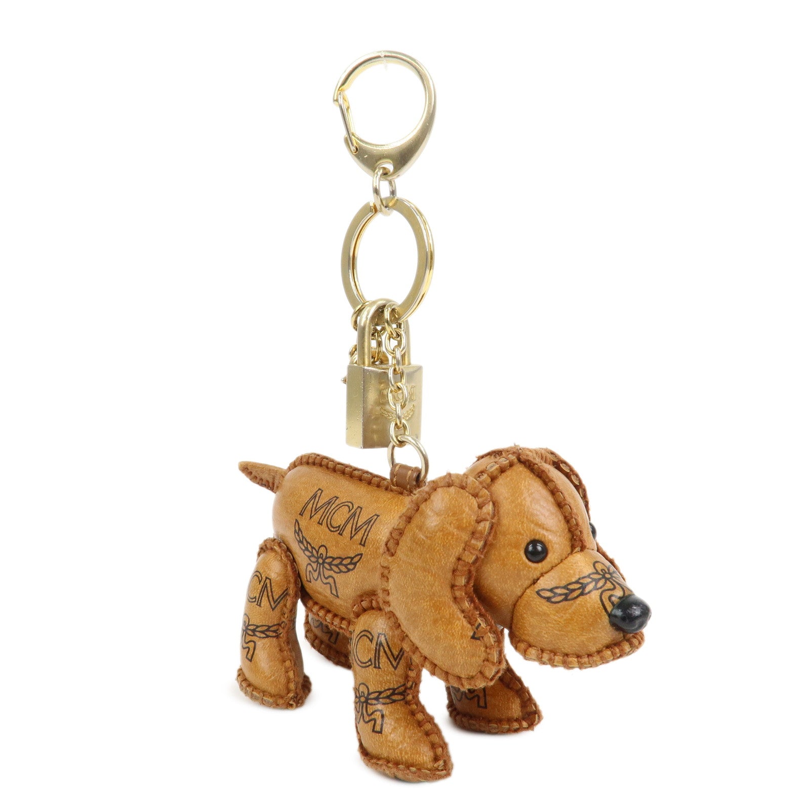 MCM Logo Leather Dog Charm Bag Charm Key Charm Brown
