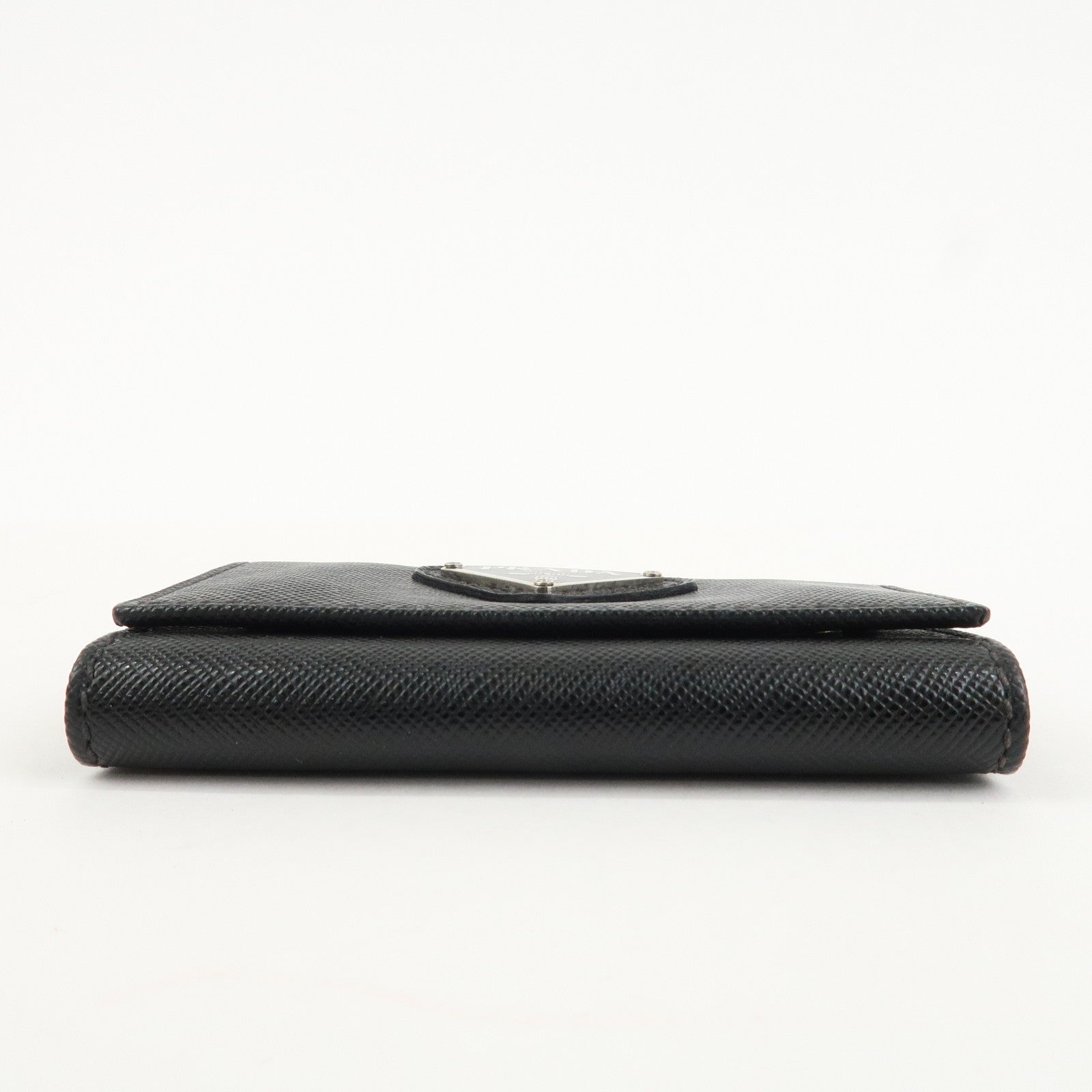 PRADA Triangle Logo Saffiano Leather Key Case Black 1M0222 Used