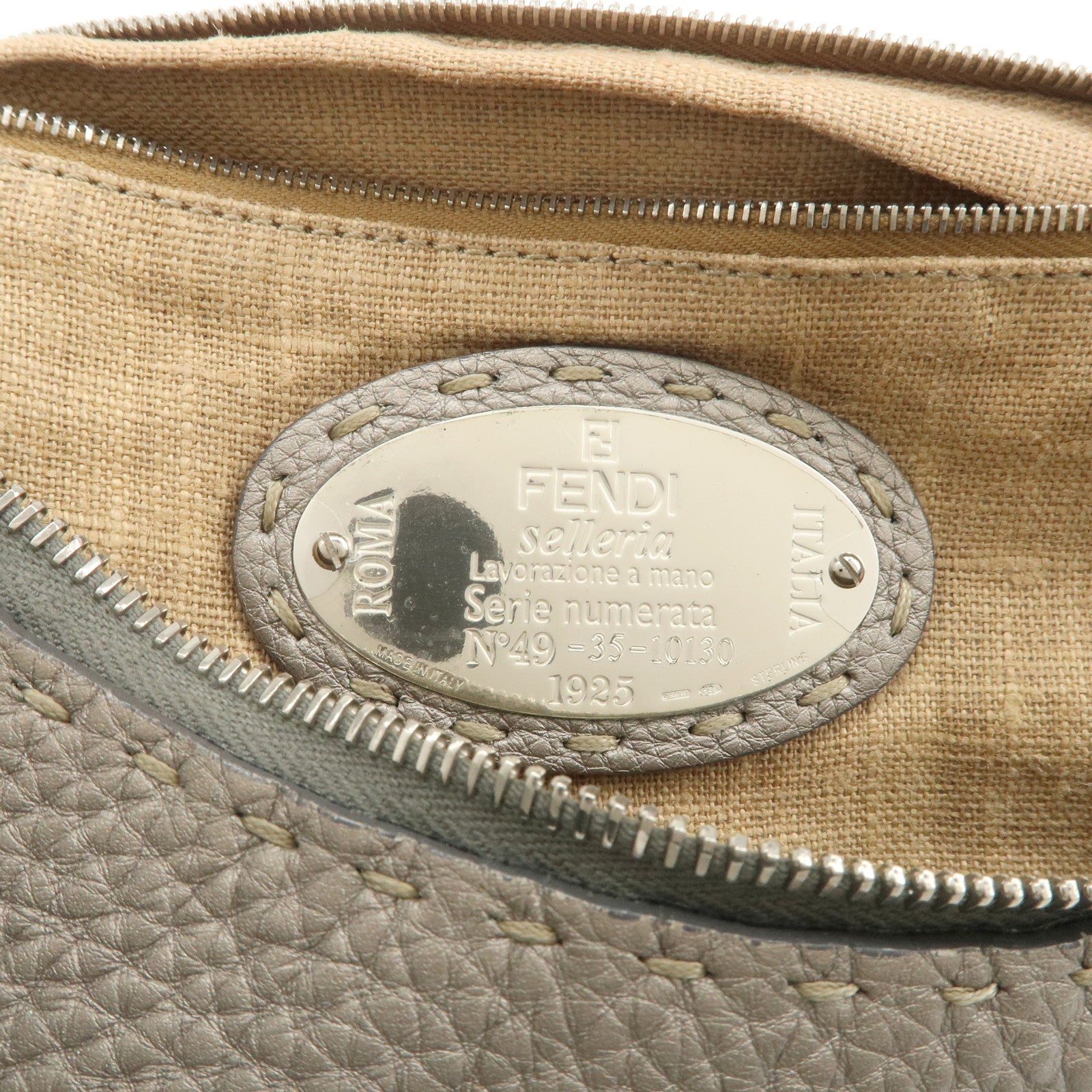 FENDI Selleria Leather Shoulder Bag Hand Bag Gray 8BR618