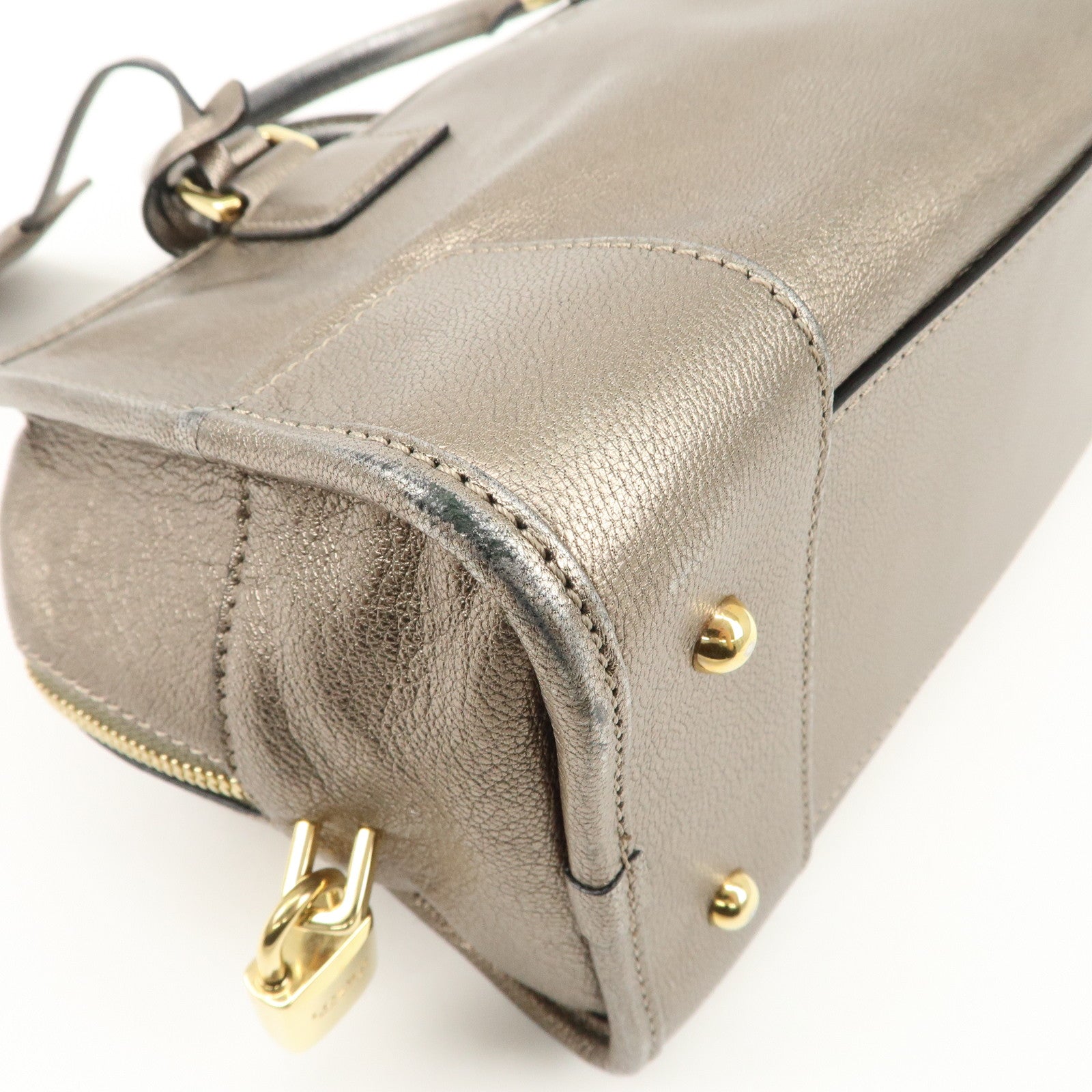 LOEWE Anagram Leather Amazona 28 Hand Bag Champagne gold Used