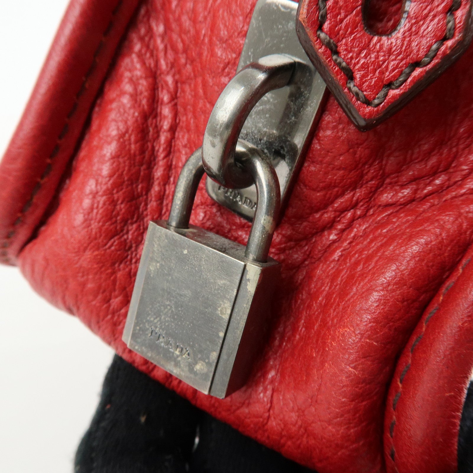 PRADA Triangle Logo Leather Shoulder Bag Satchel Bag Hand Bag Red