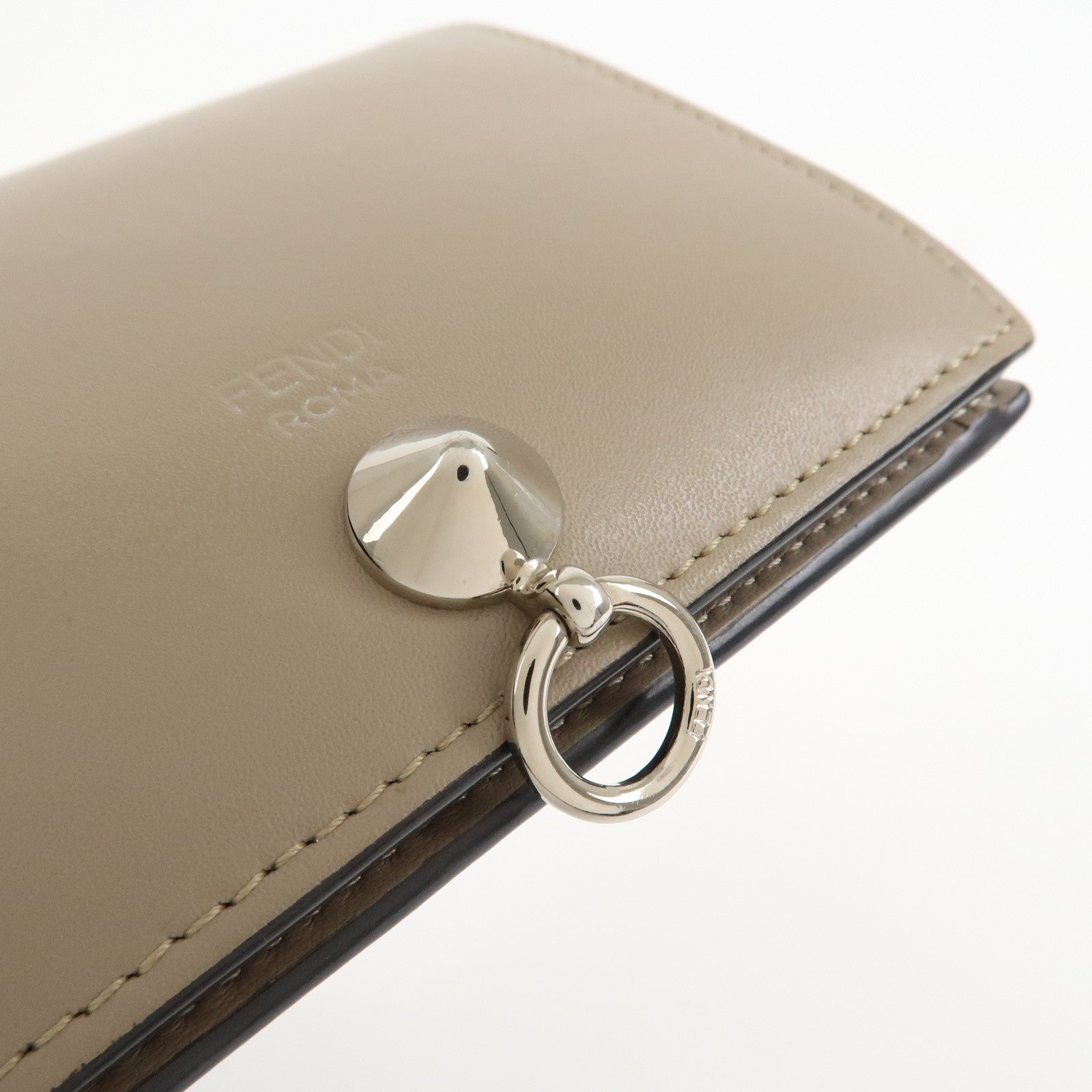 FENDI Leather Bi-fold Compact Wallet Brown 8M0387