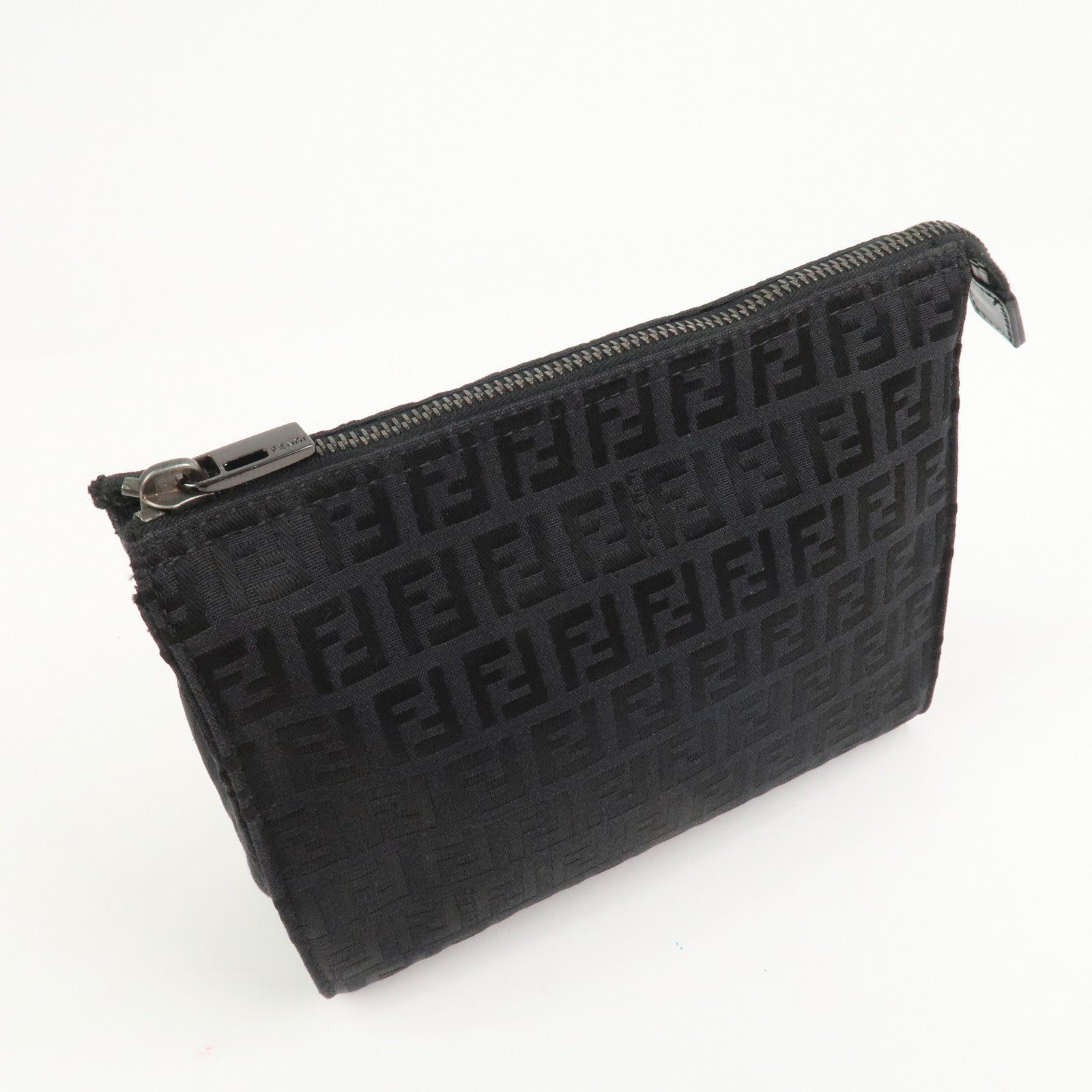 FENDI Zucchino Logo Canvas Cosmetic Pouch Black 7N0007