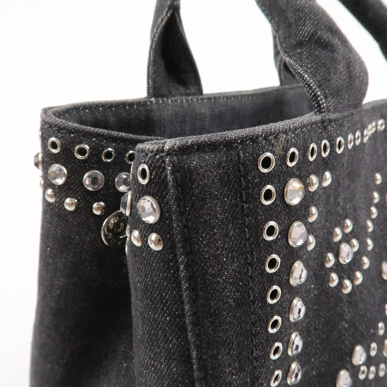 PRADA Canapa Mini Canvas Studs 2Way Shoulder Bag Hand Bag Black B2439G Used