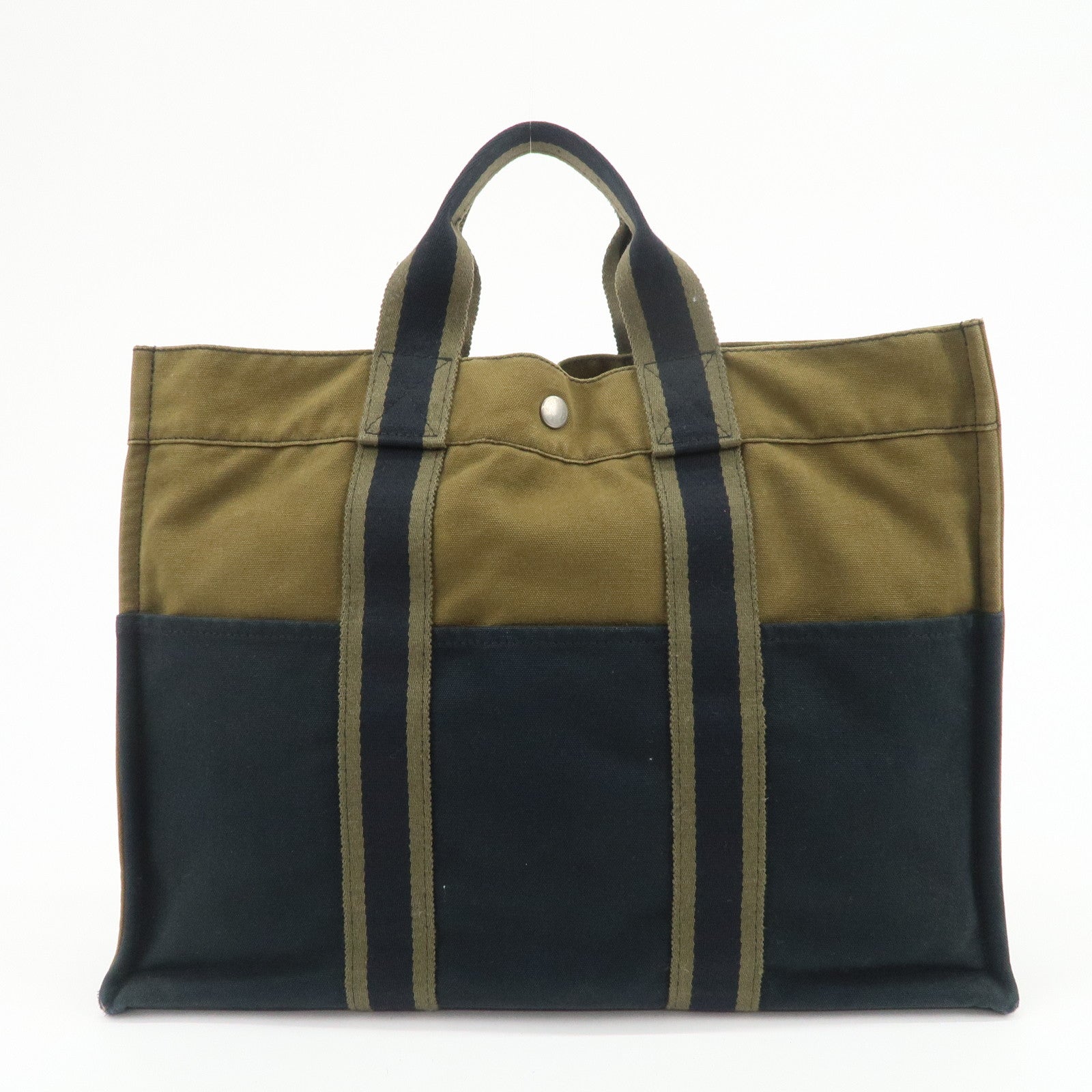 HERMES Fourre Tout MM Canvas Tote Bag Hand Bag Black Khaki