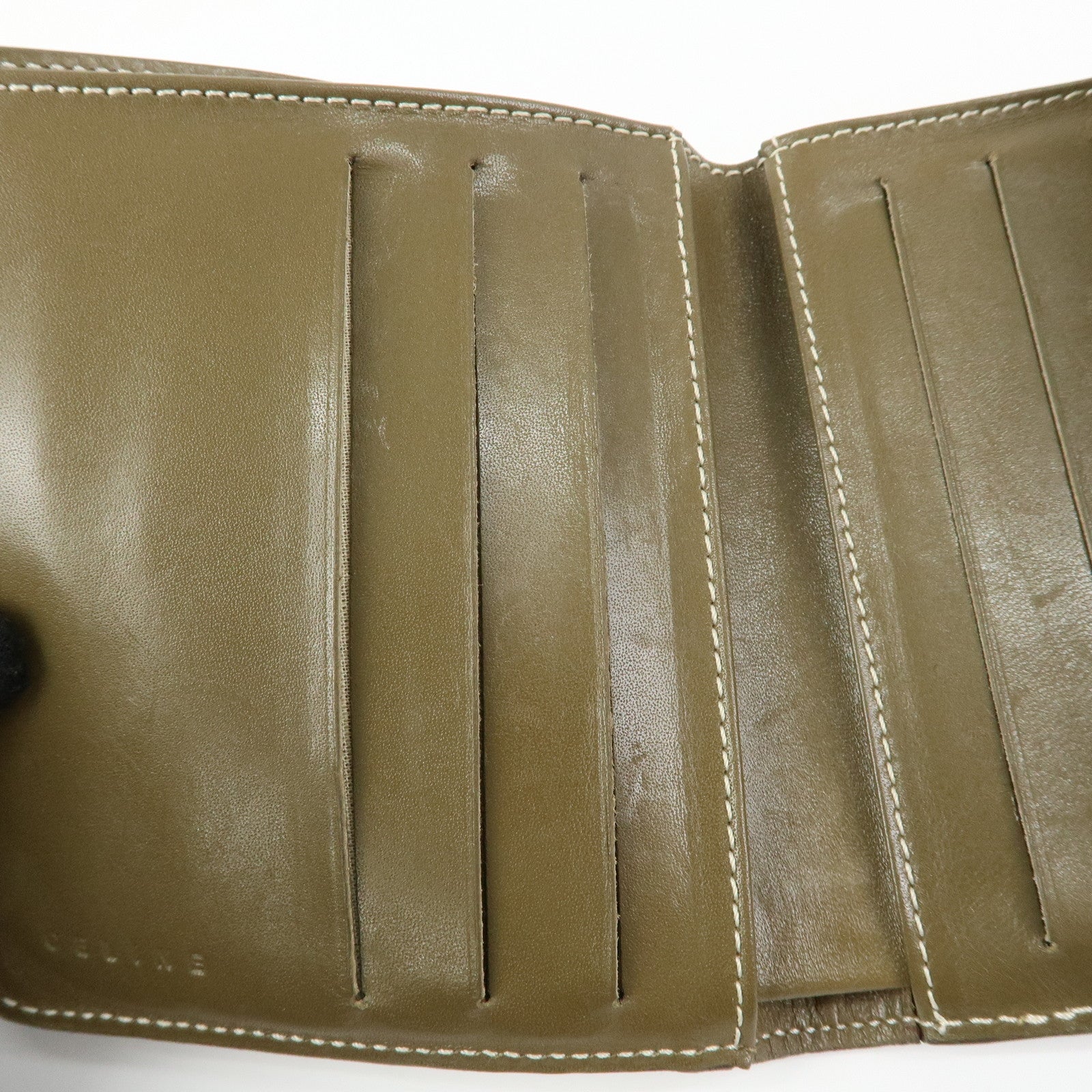 CELINE C Macadam Canvas Leather Compact Wallet Khaki