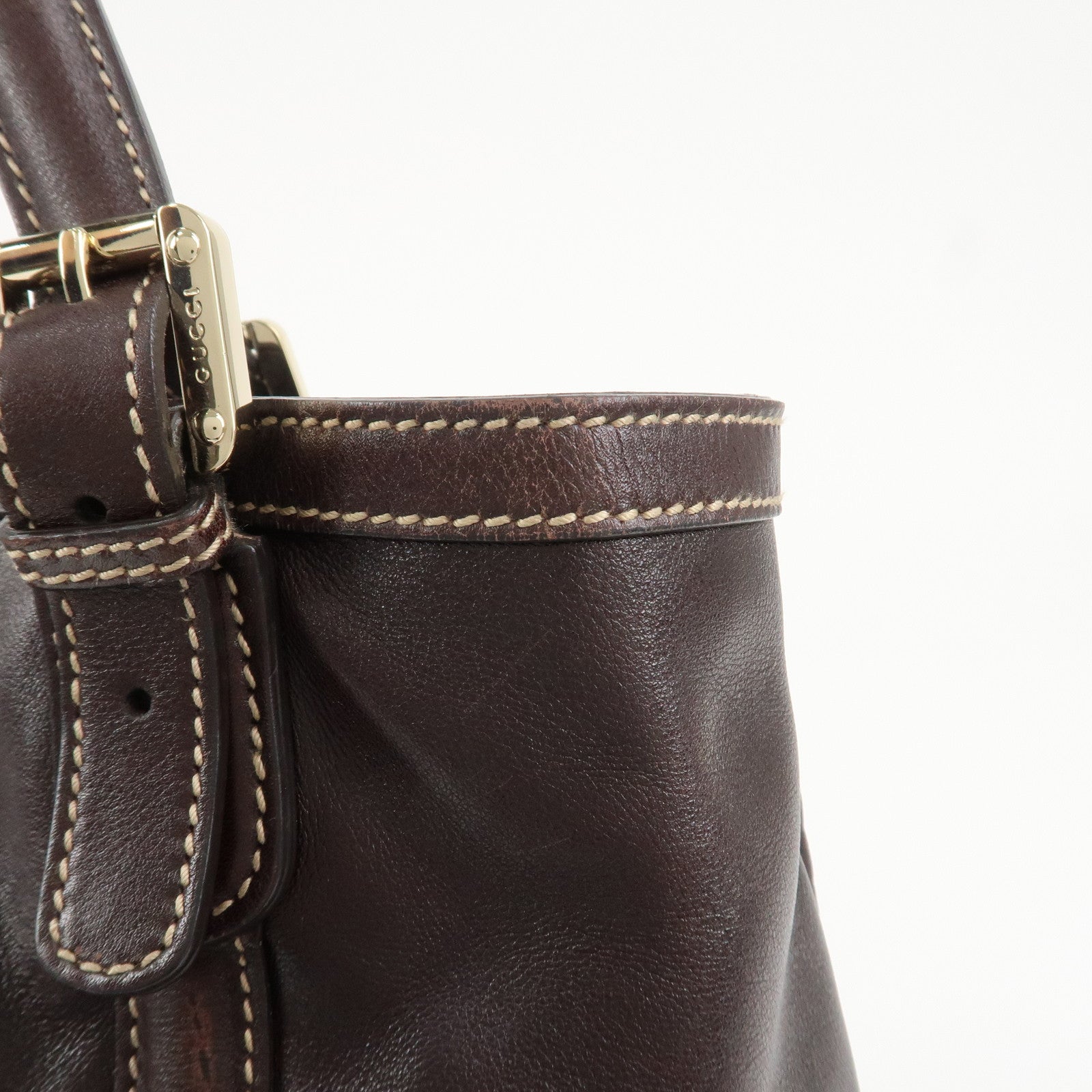 GUCCI Interlocking G Sherry Leather Shoulder Bag Dark Brown 162094