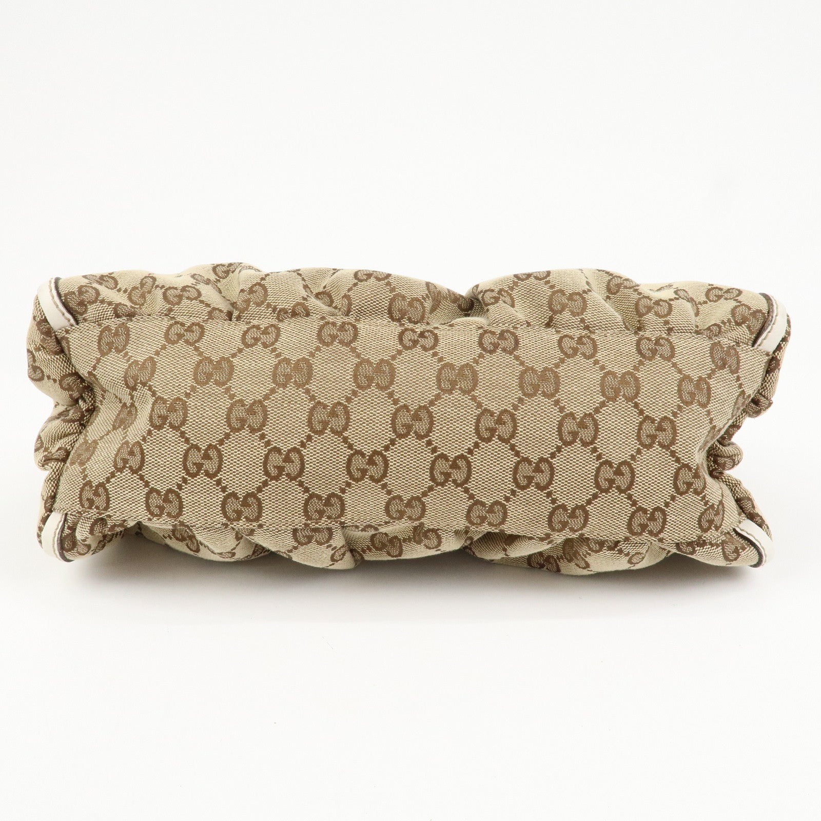 GUCCI Abbey GG Canvas Leather Shoulder Bag Beige White 190525