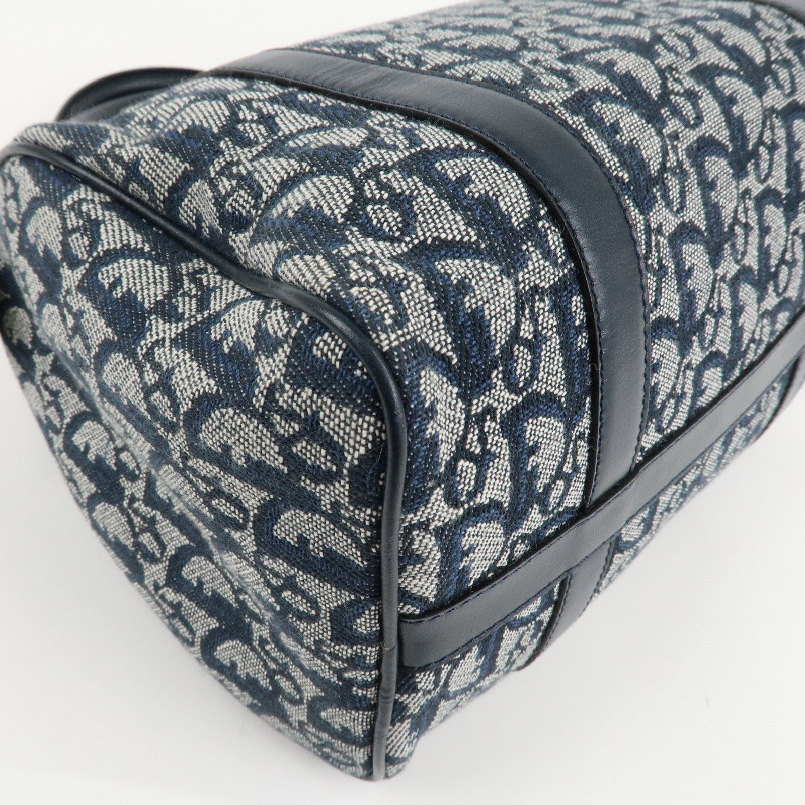 Christian Dior Trotter Leather Canvas Boston Bag Navy White Used