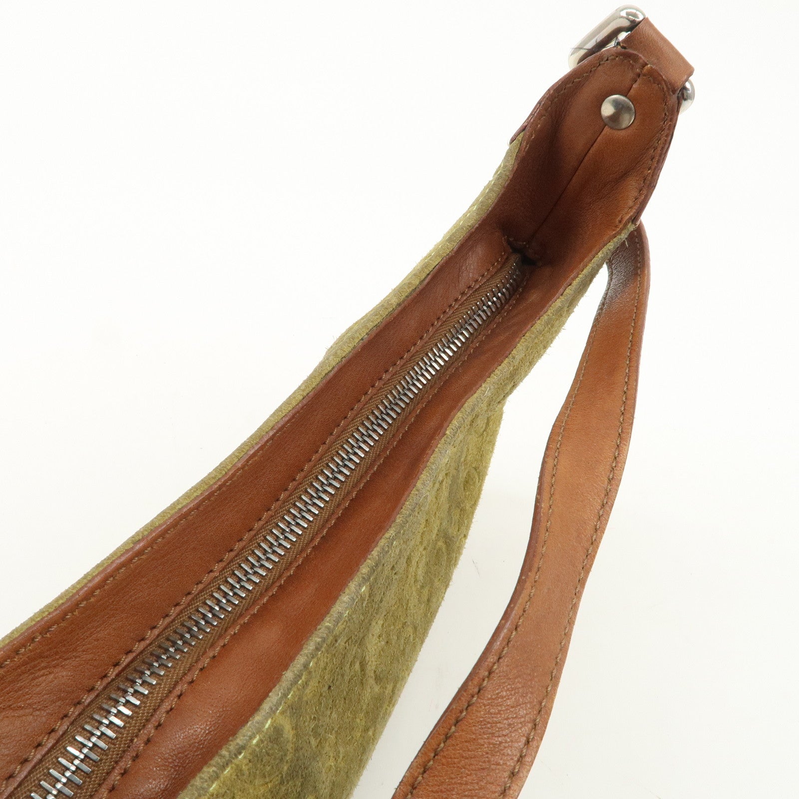 CELINE C Macadam Suede Leather Shoulder Bag Hand Bag Green Brown