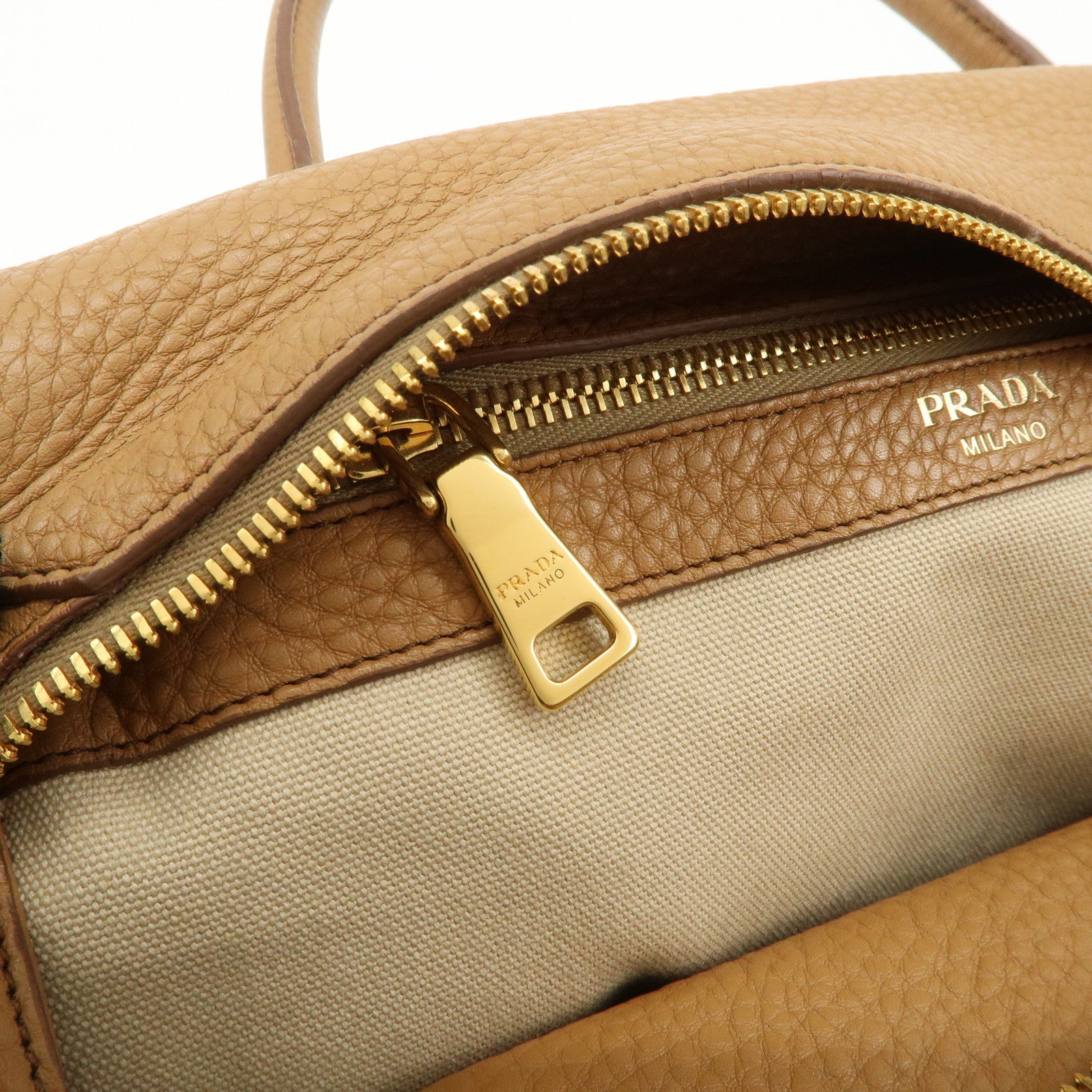 PRADA Triangle Logo Leather 2Way Bag Boston Bag Hand Bag Brown 1BB031 Used