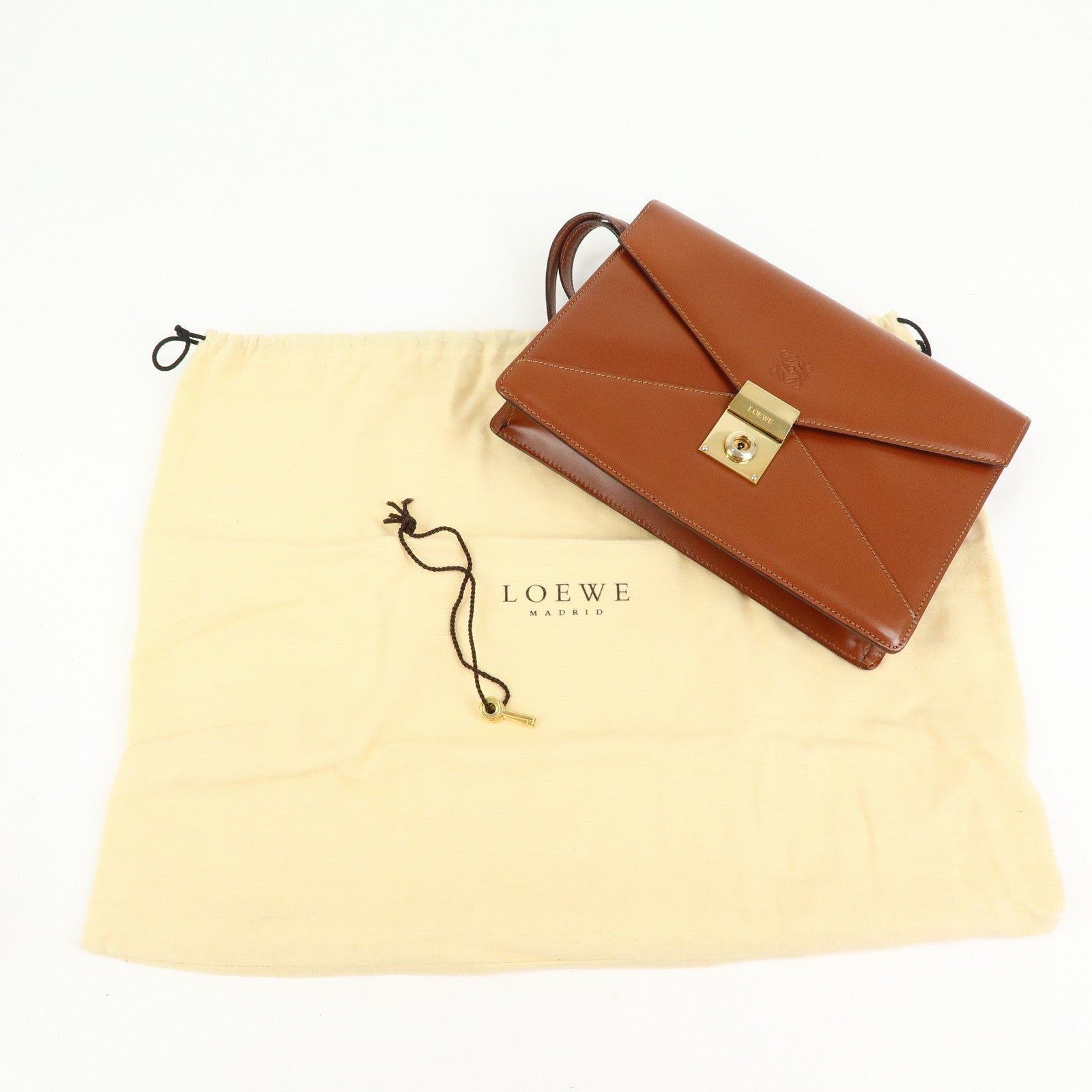 LOEWE Anagram Logo Leather Clutch Bag Wristlet Bag Brown
