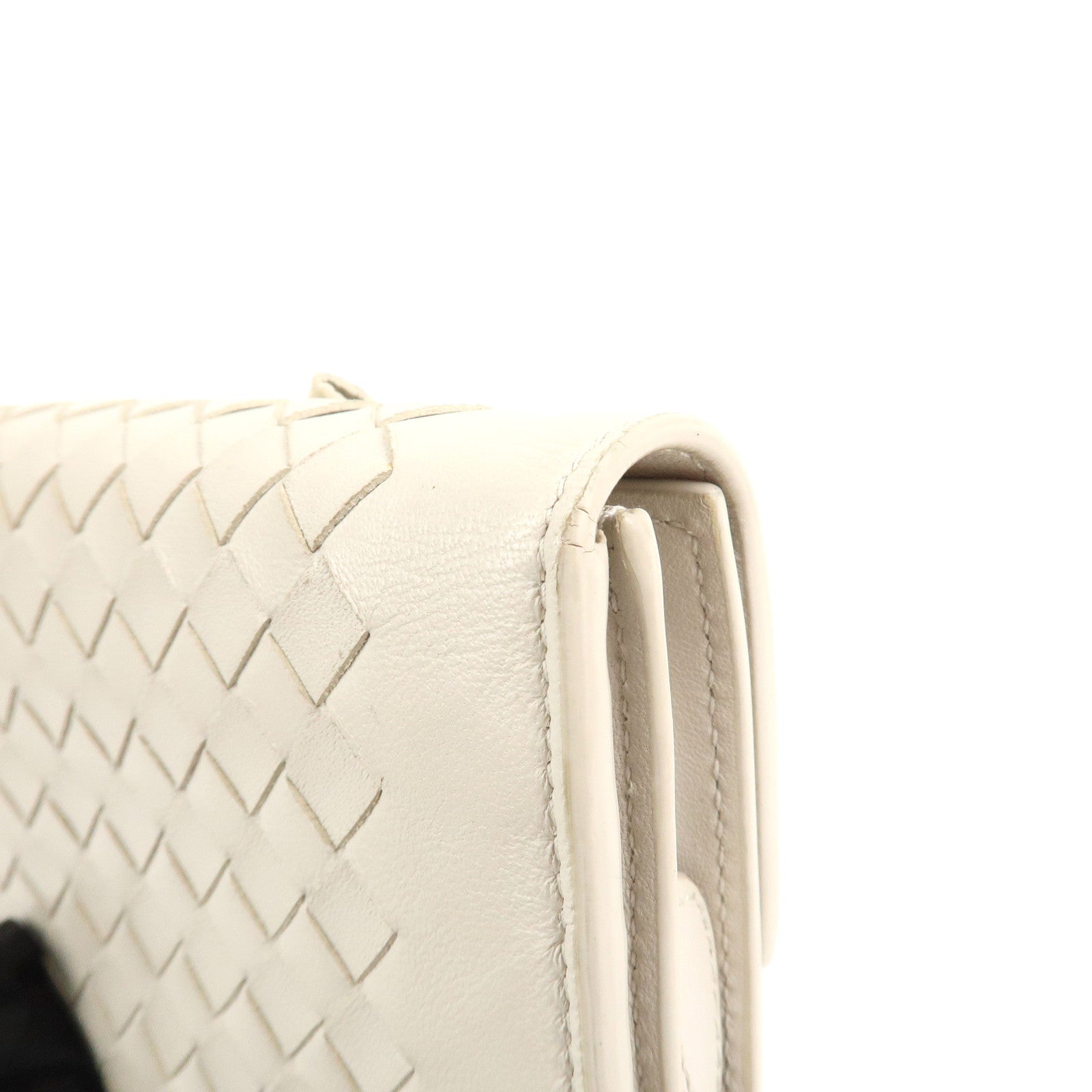 BOTTEGA VENETA Intrecciato Leather Long Wallet Ribbon Ivory Used