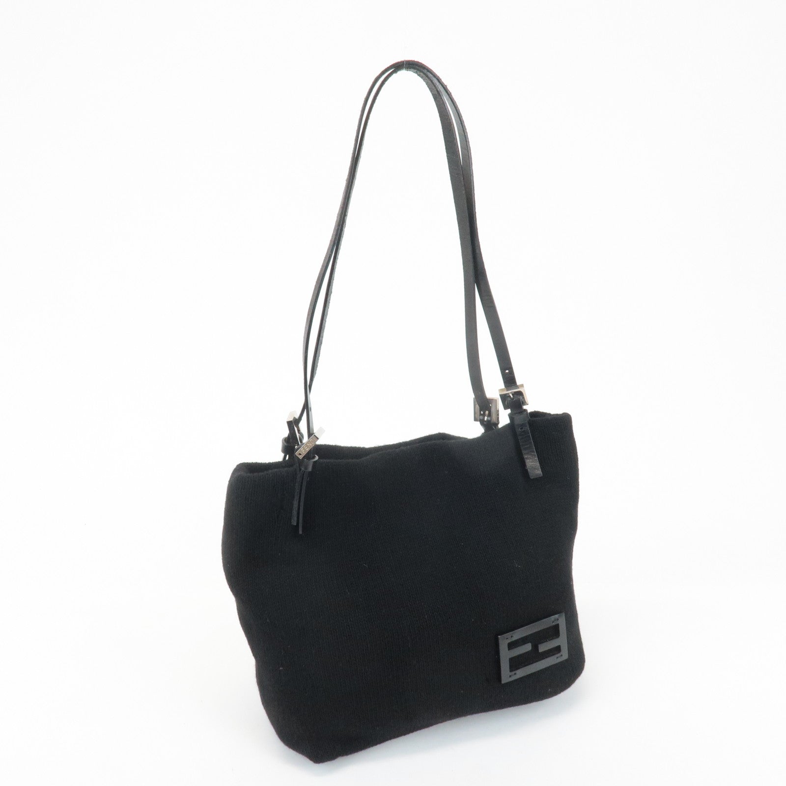 FENDI Wool Leather Tote Bag Shoulder Bag Black 26633 Used