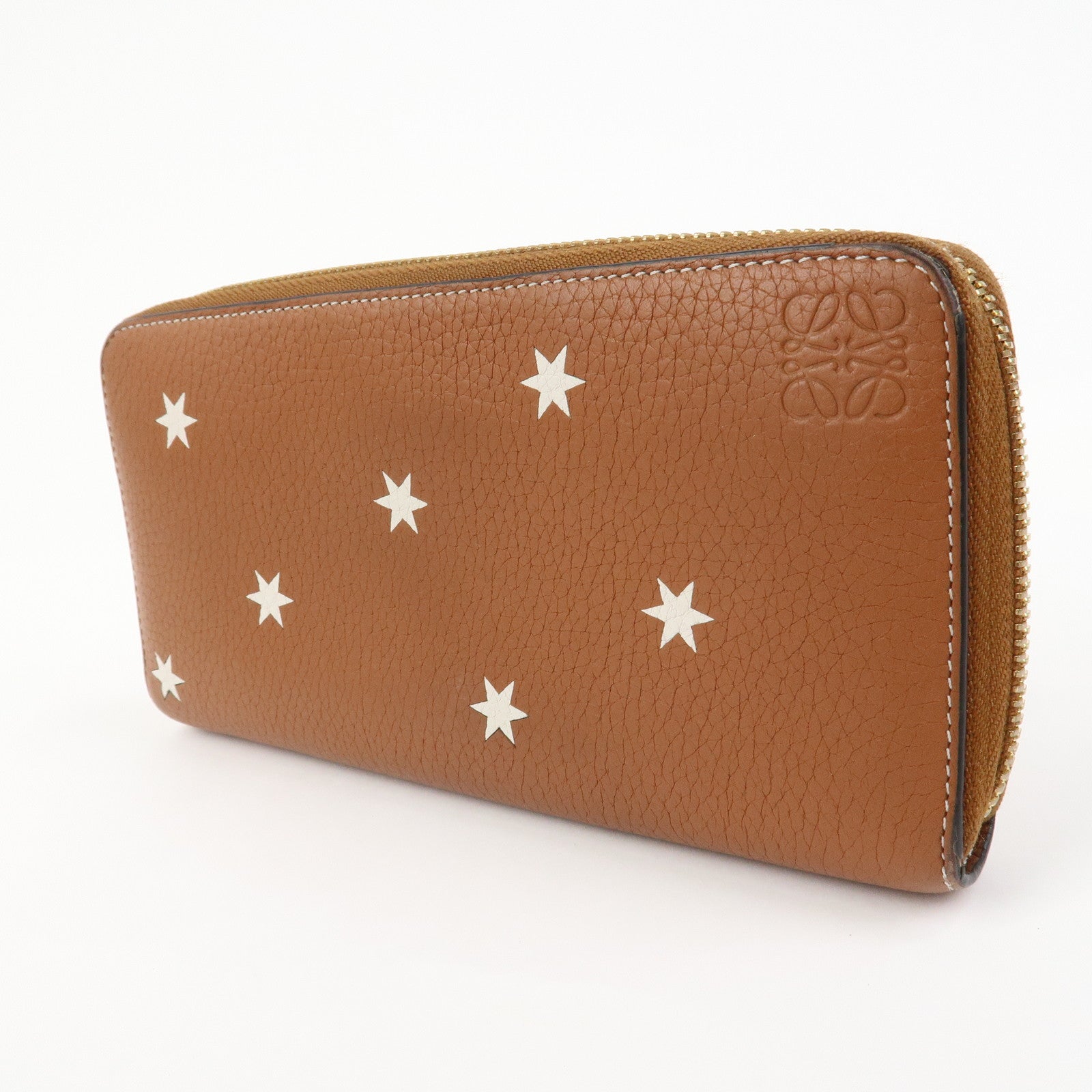 LOEWE Anagram Leather Round Zippy Wallet Long Wallet Camel