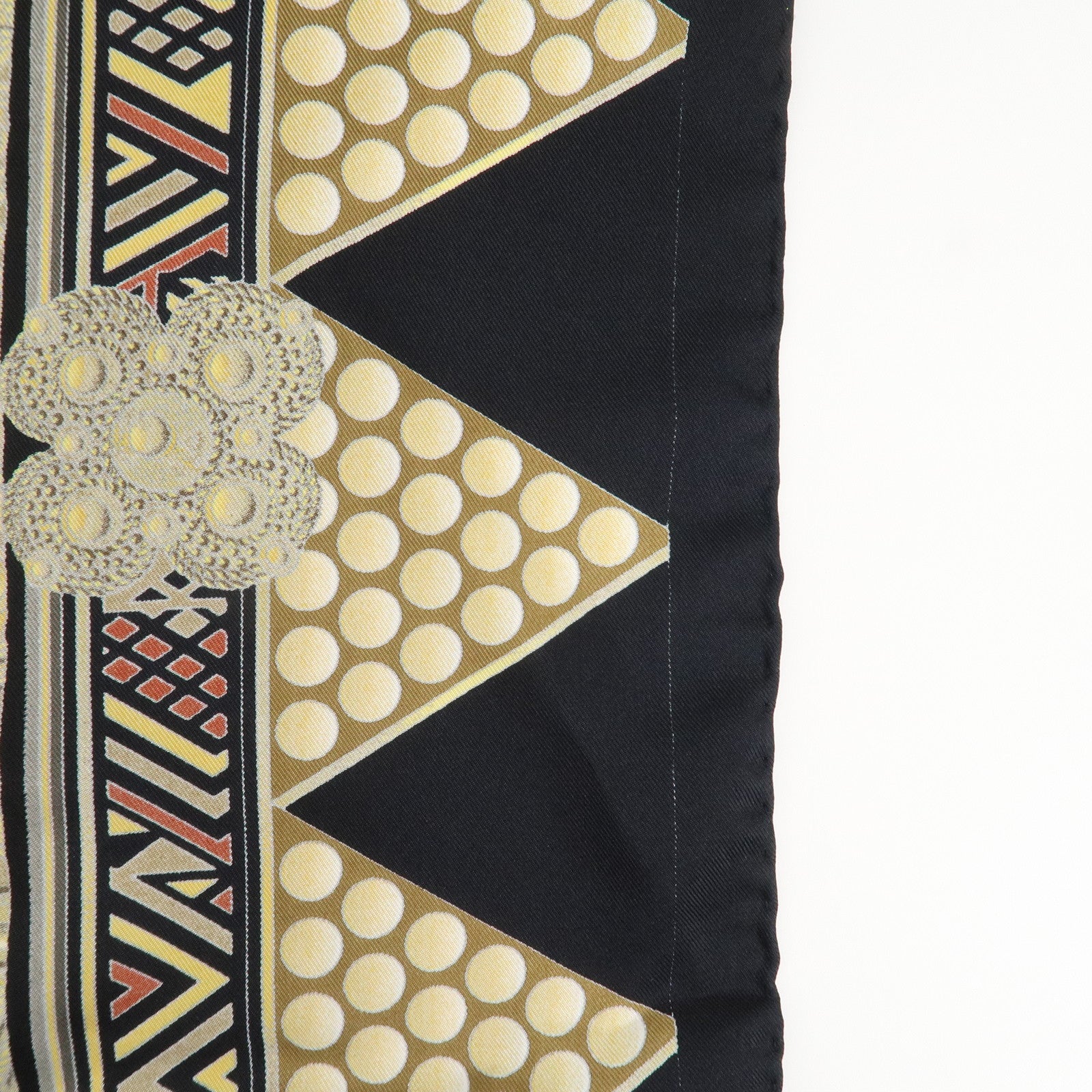 HERMES Carre 90 Silk 100% Scarf L'OR DES CHEFS Black Yellow Used