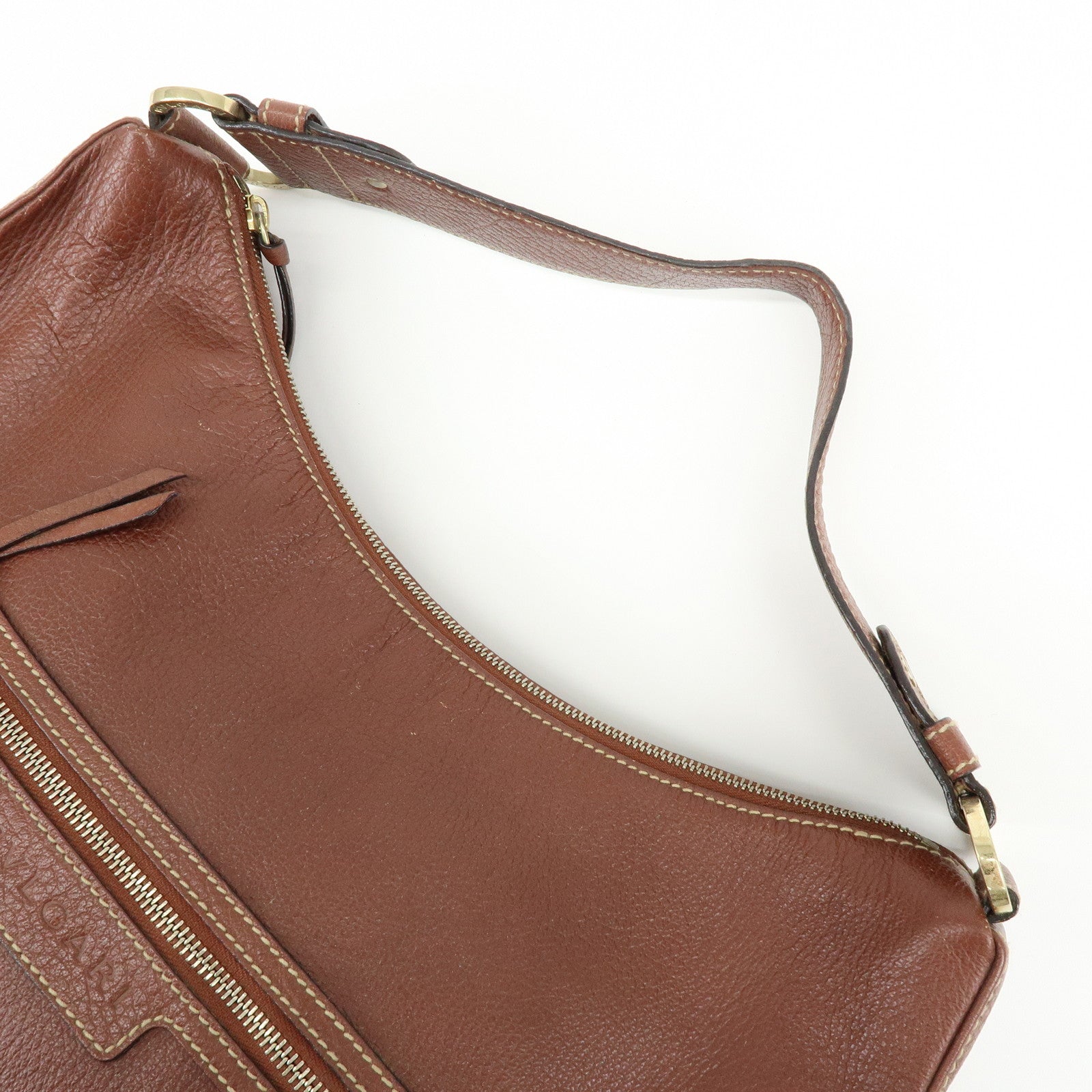 BVLGARI Leather Shoulder Bag Hand Bag Brown