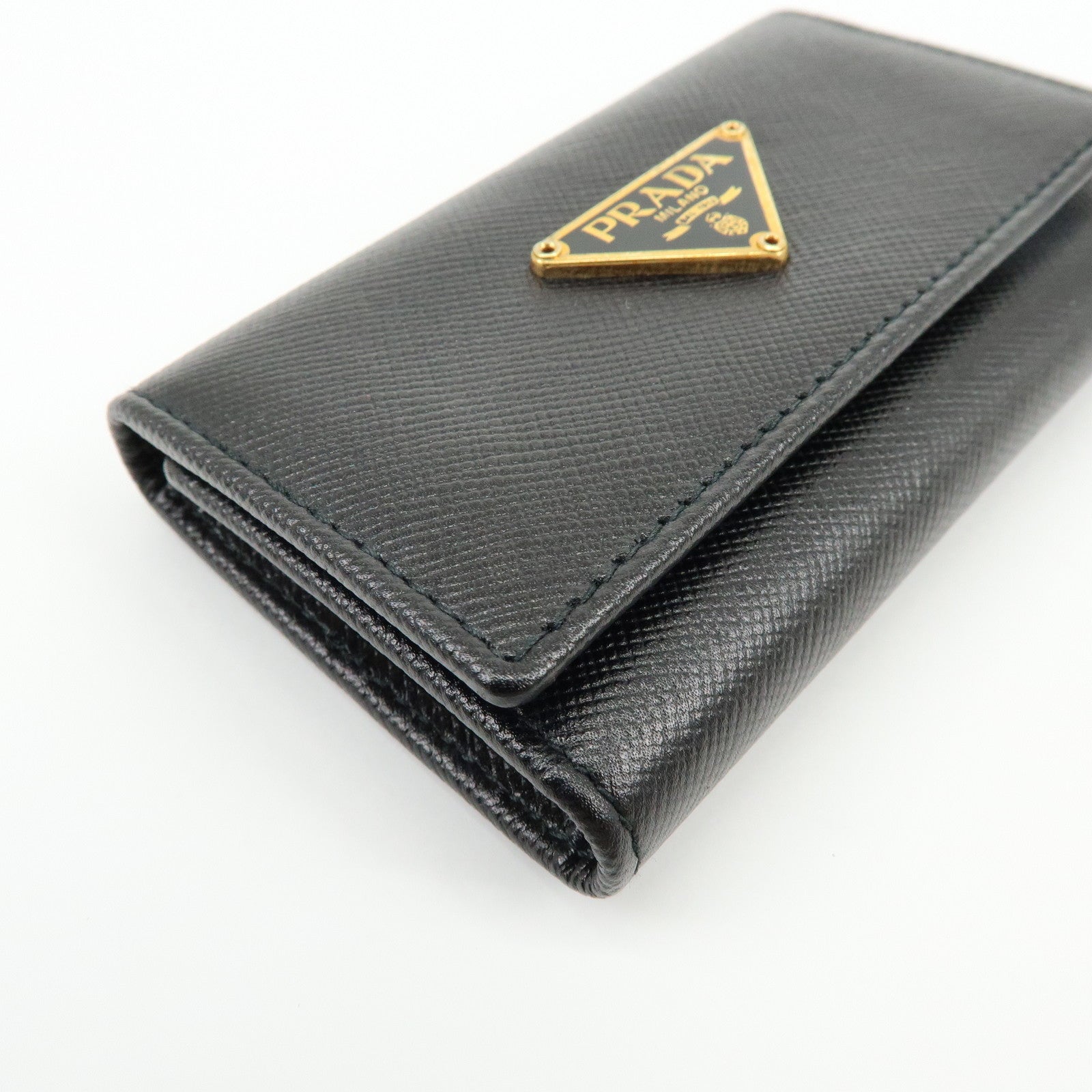 PRADA Triangle Logo Saffiano Leather 6 Rings Key Case Black 1M0222