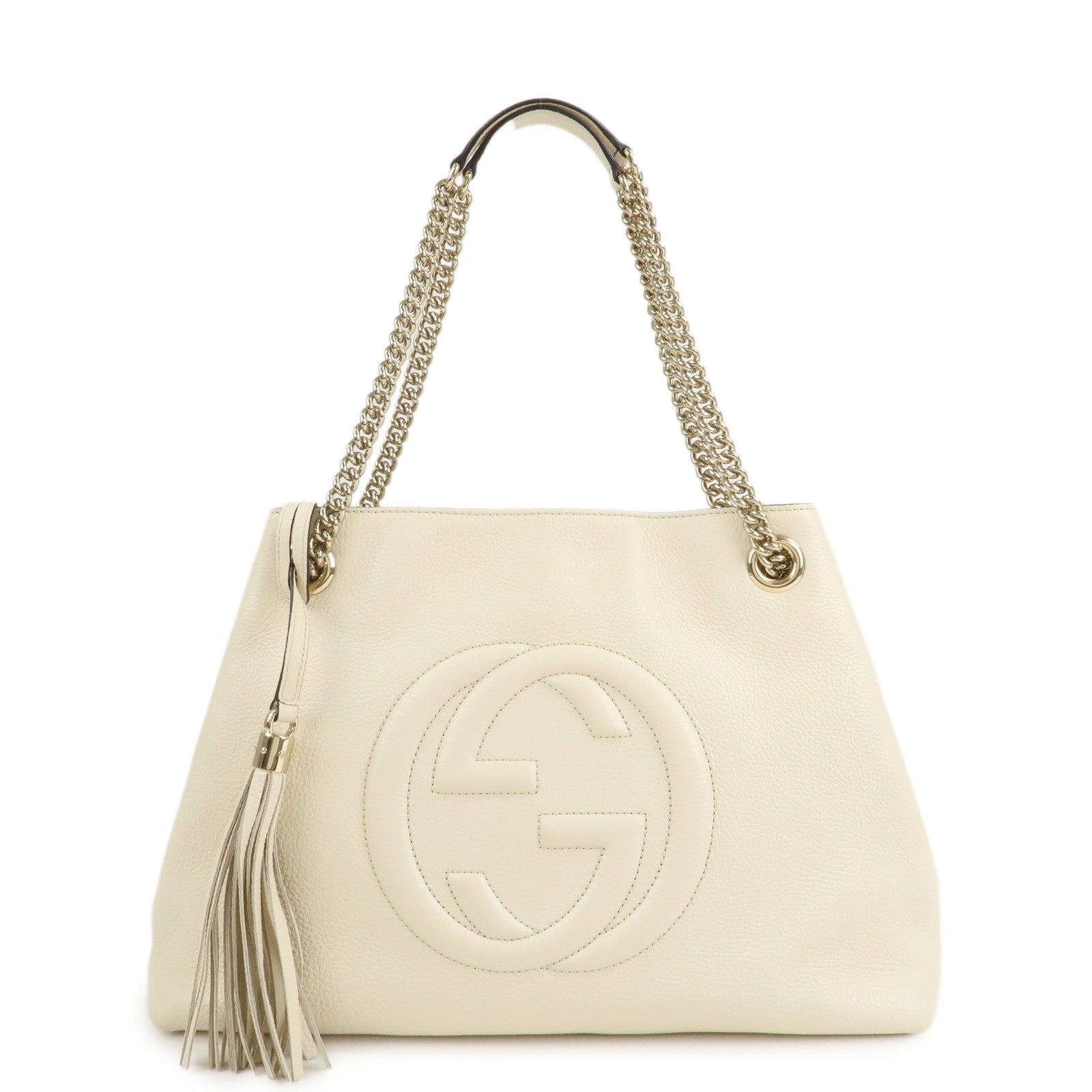 GUCCI SOHO Interlocking G Leather Chain Shoulder Bag White 536196